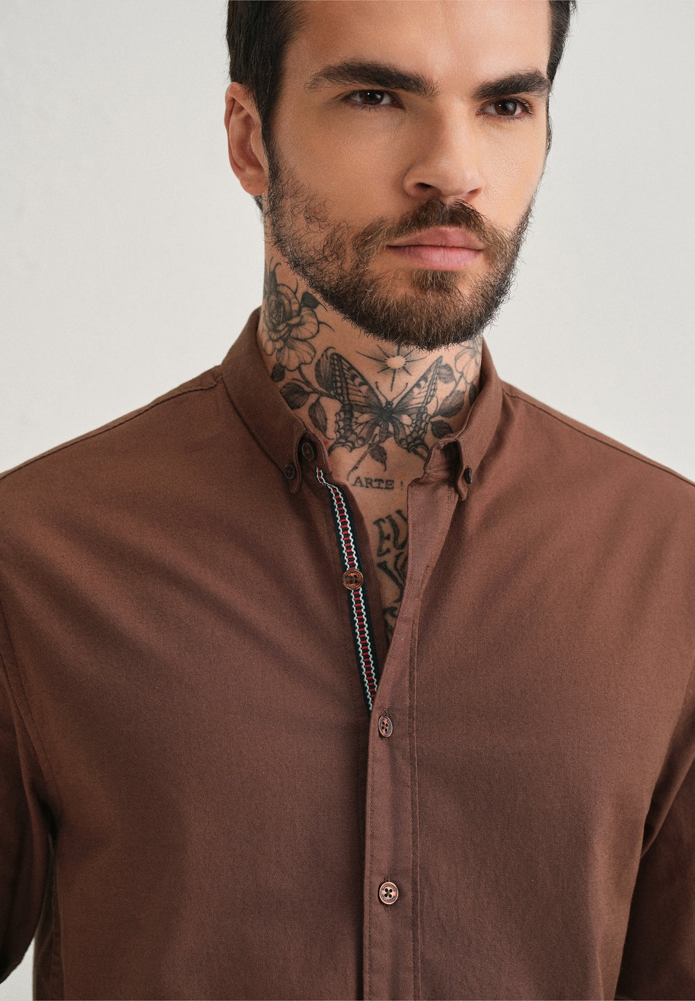 Dark Brown Contrast Placket Shirt