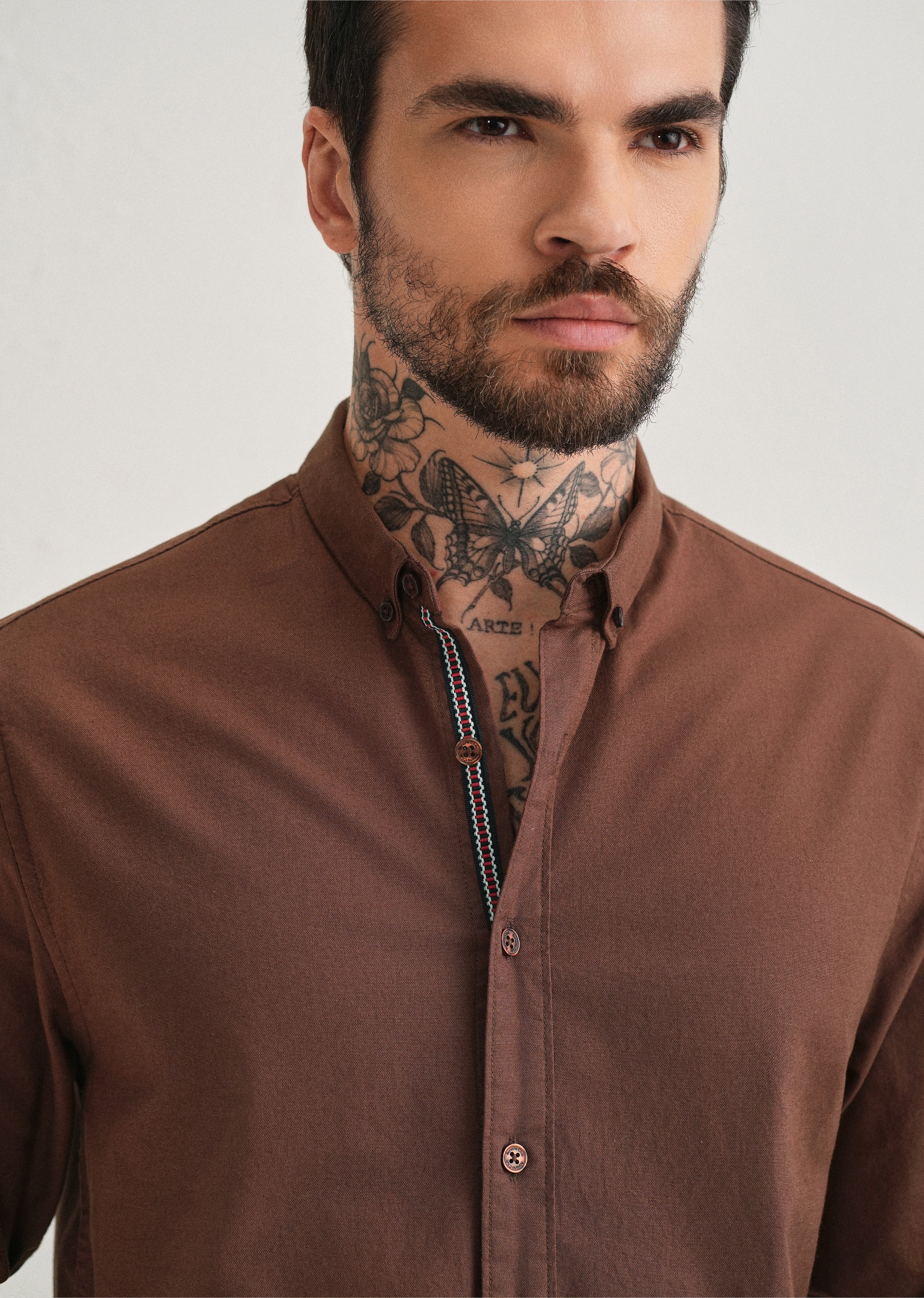 Dark Brown Contrast Placket Shirt