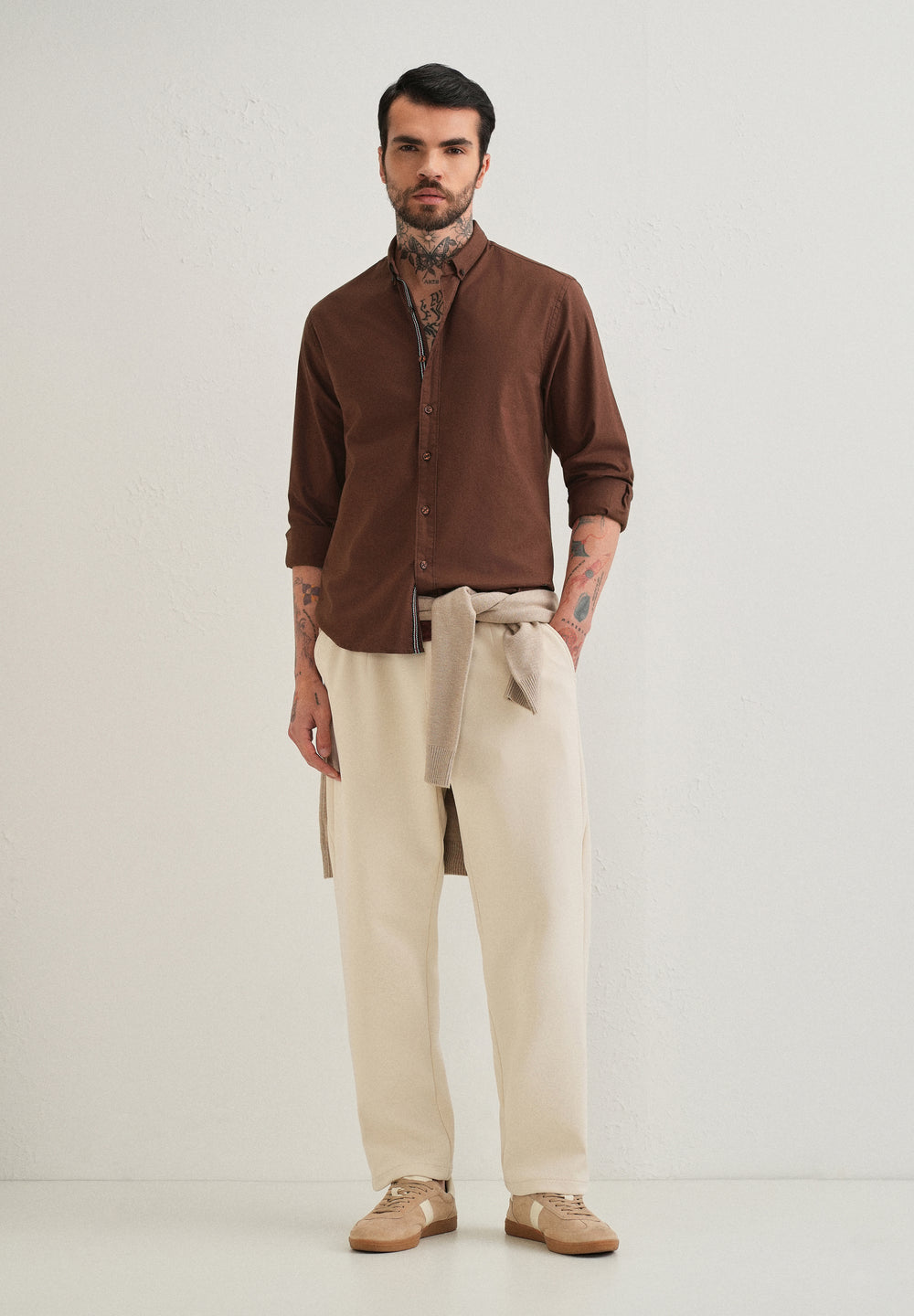 Dark Brown Contrast Placket Shirt
