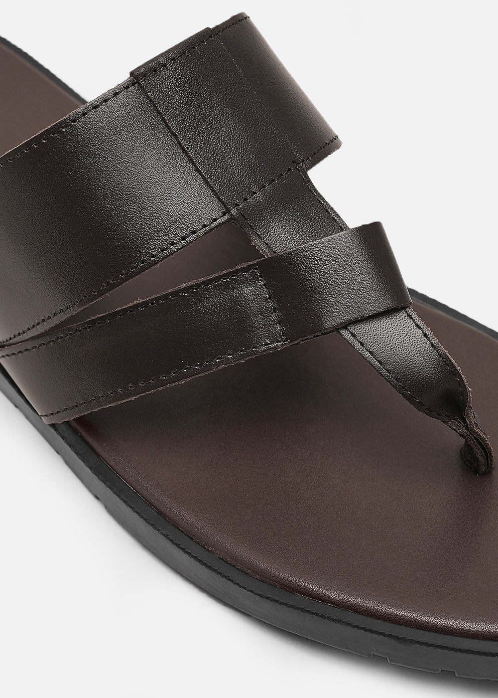 Dark Brown Layered T-strap Sandals