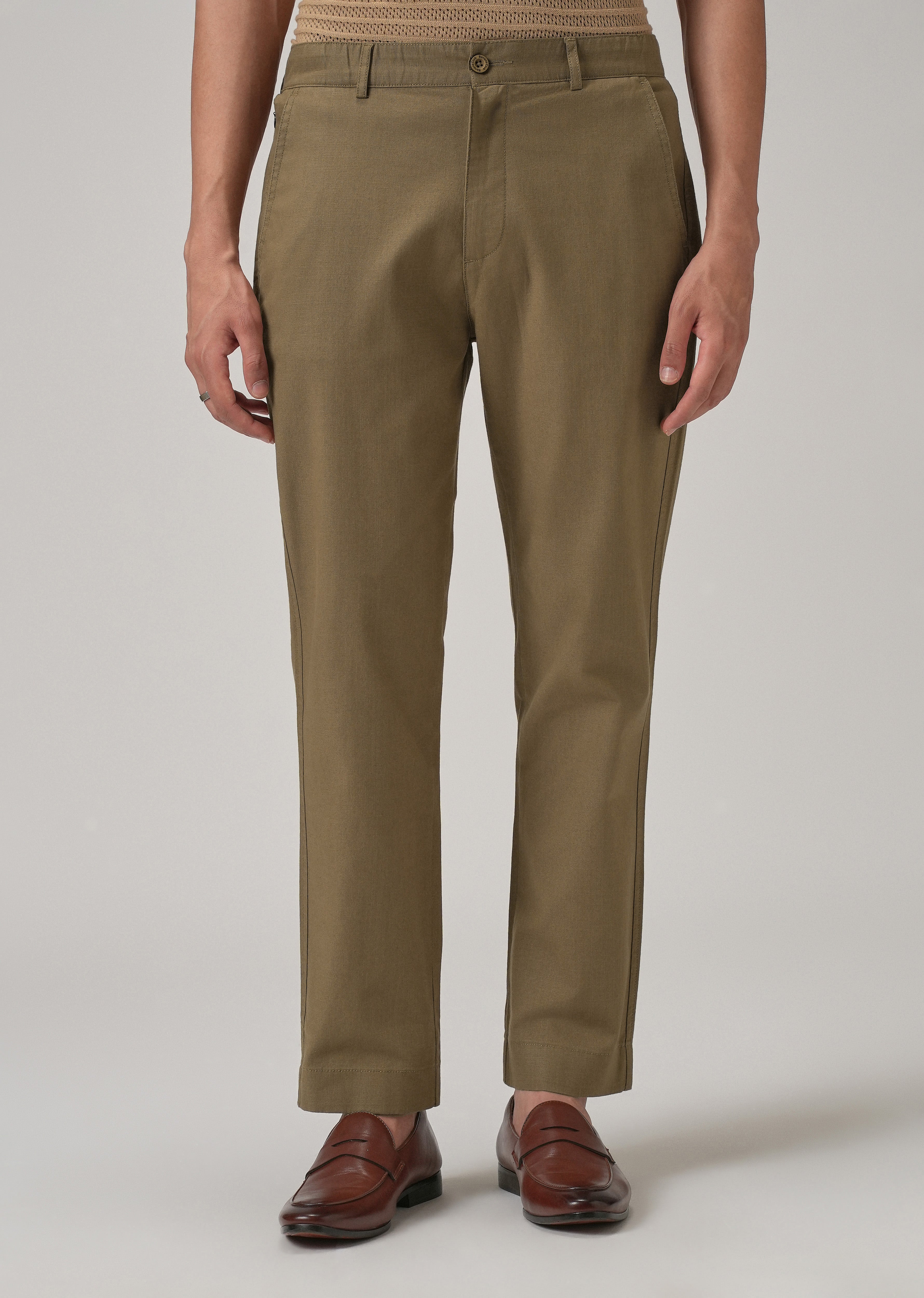 Taupe Brown Cotton Trouser