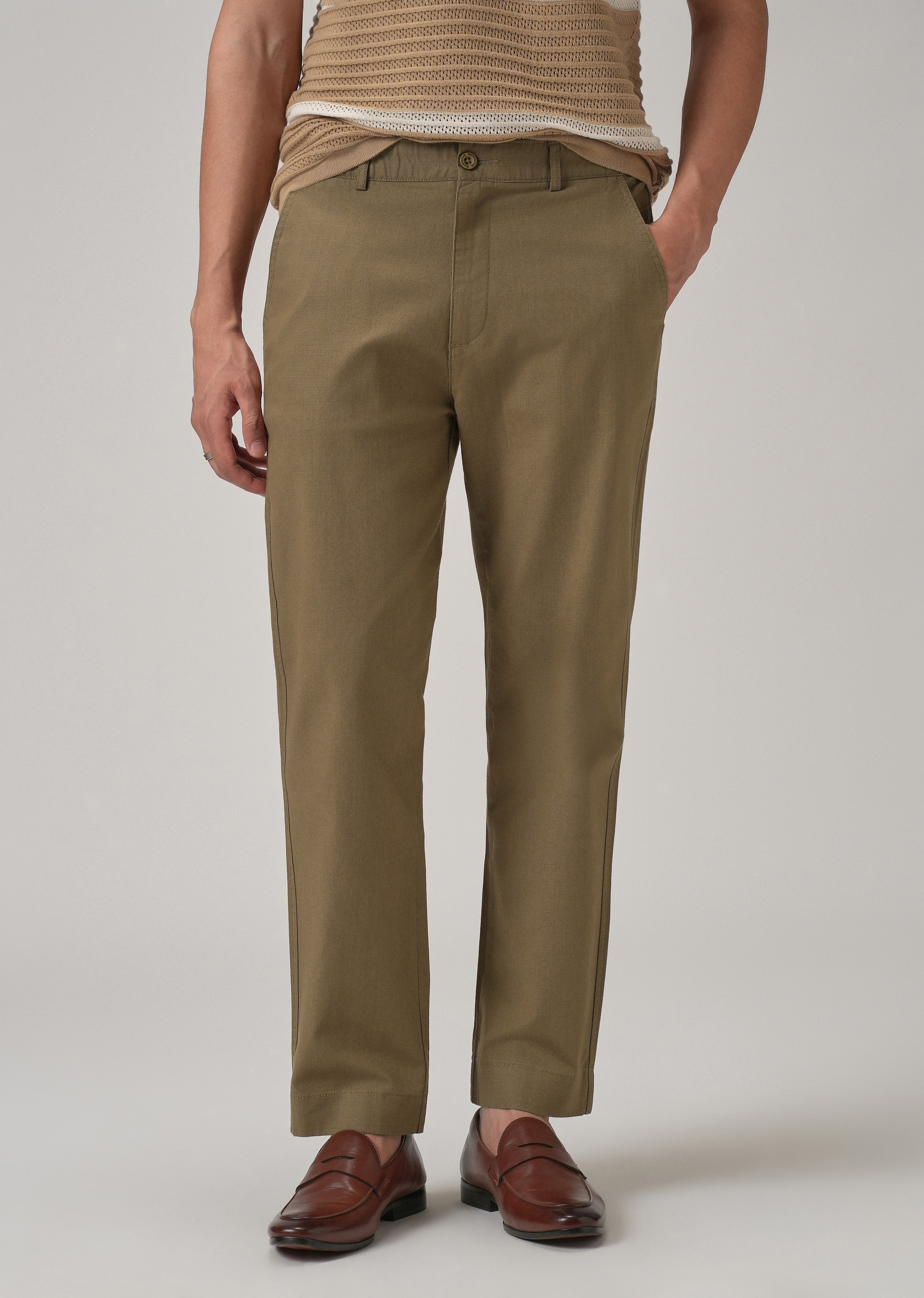 Taupe Brown Cotton Trouser
