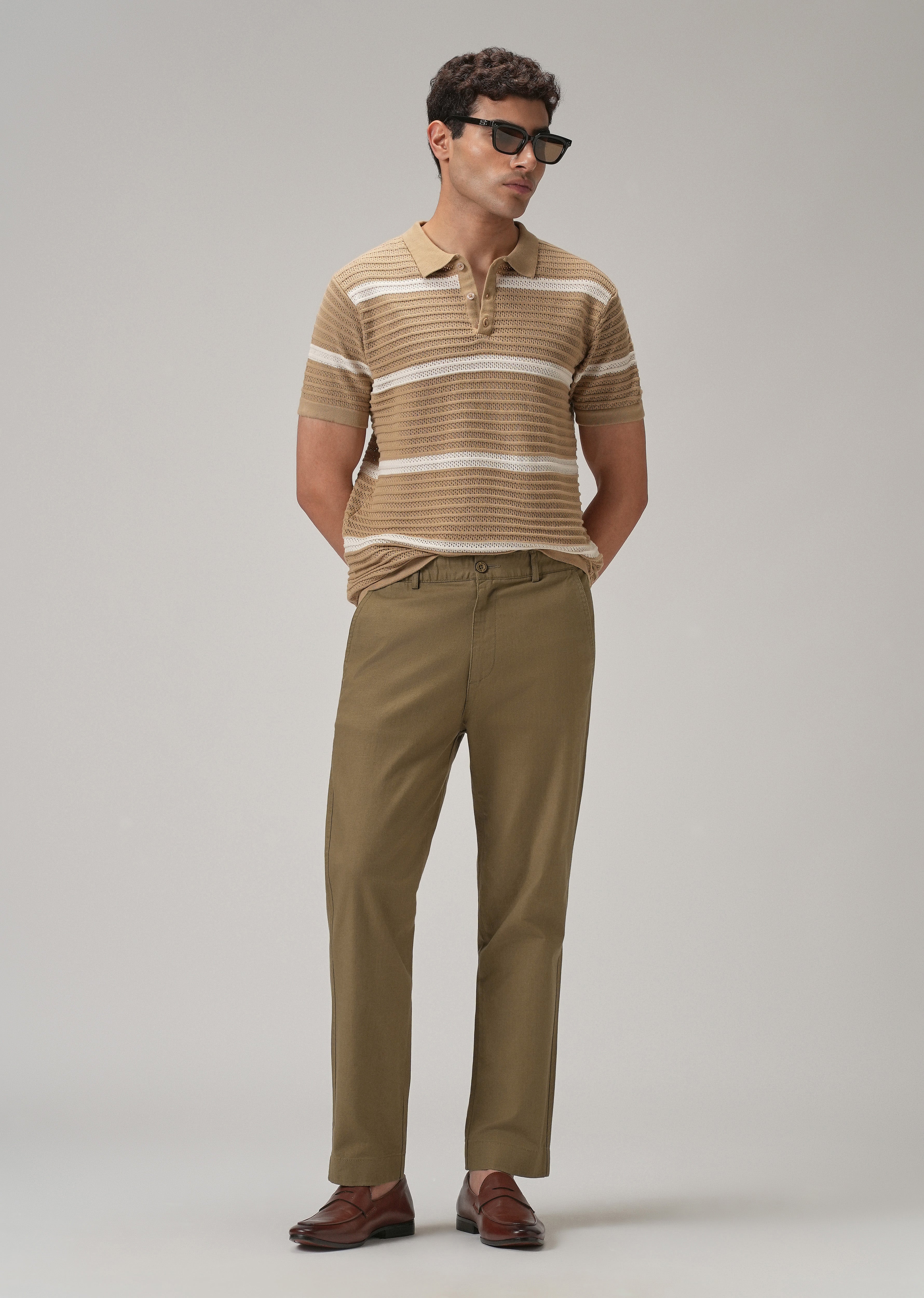Taupe Brown Cotton Trouser