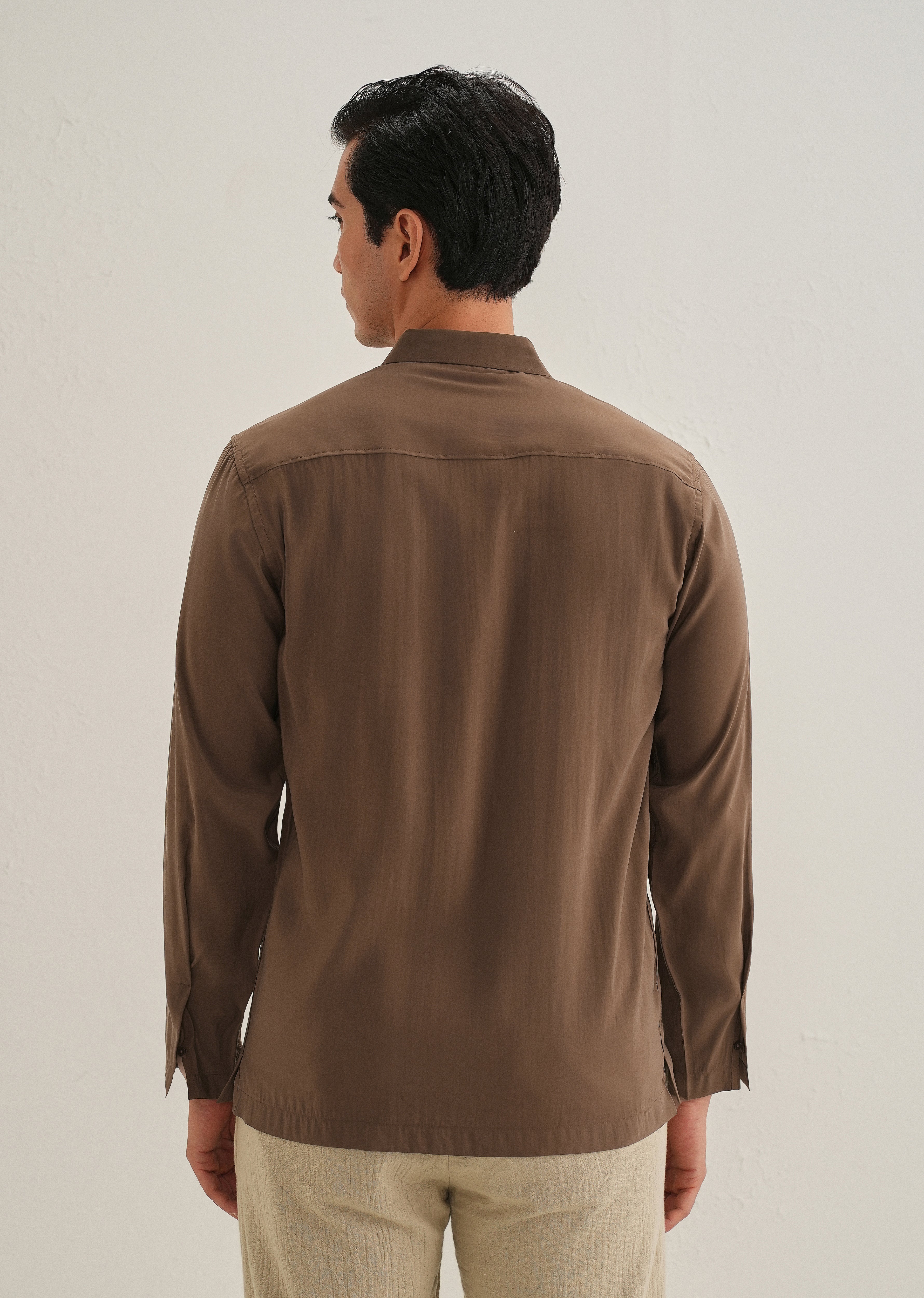 Dark Brown Loop Button-Down Plain Shirt