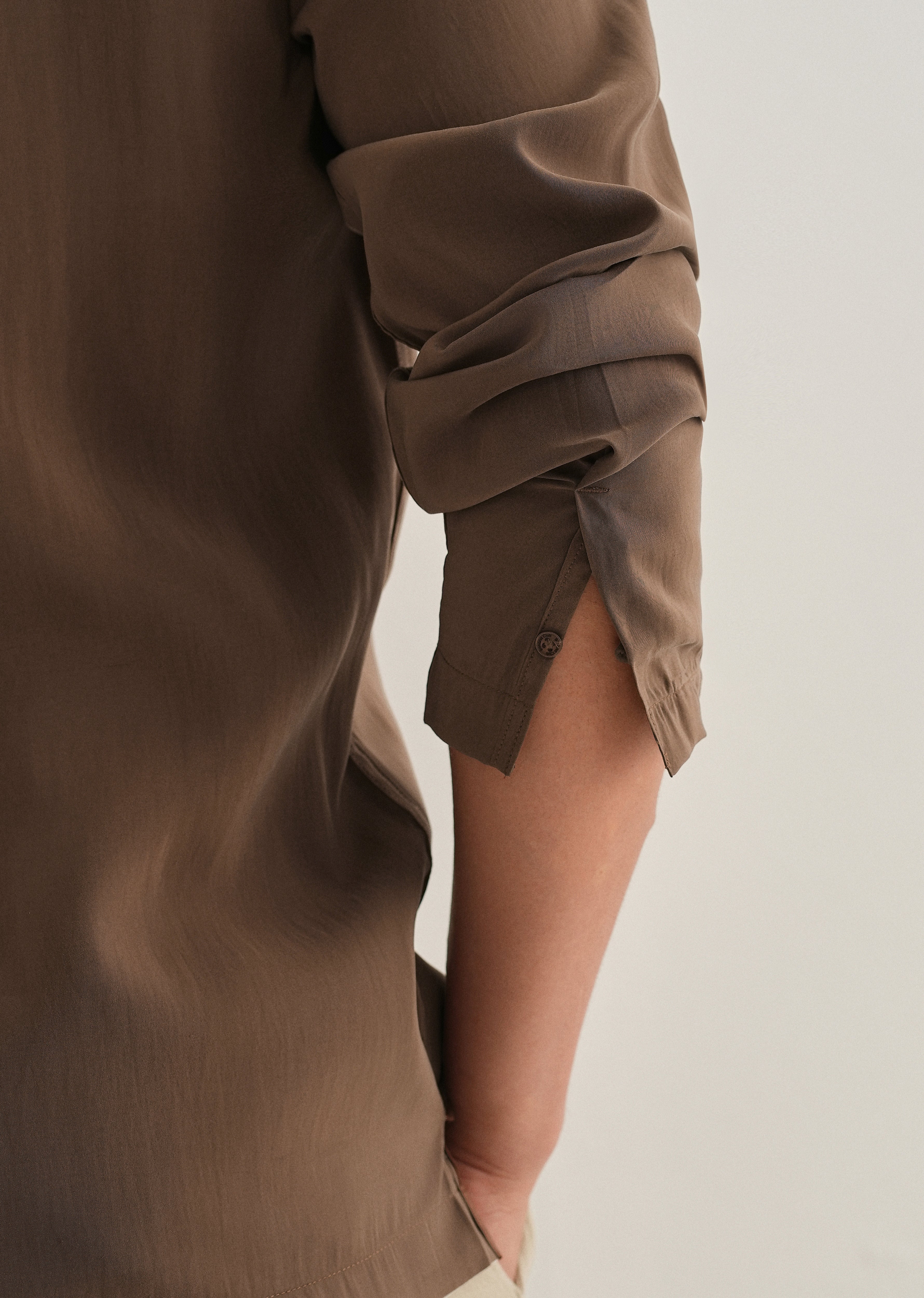 Dark Brown Loop Button-Down Plain Shirt