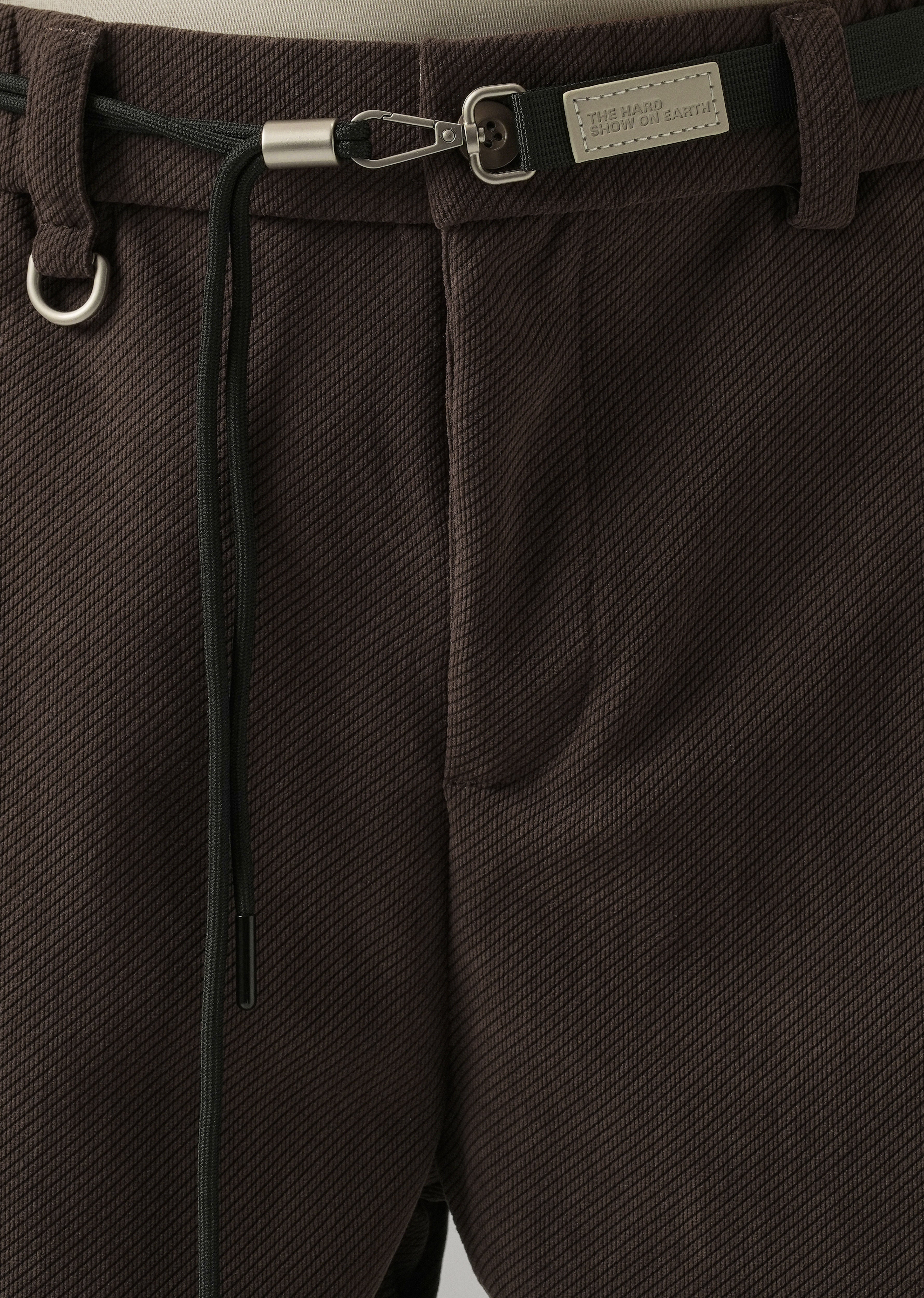 Dark Brown Textured Corduroy Belt Pant