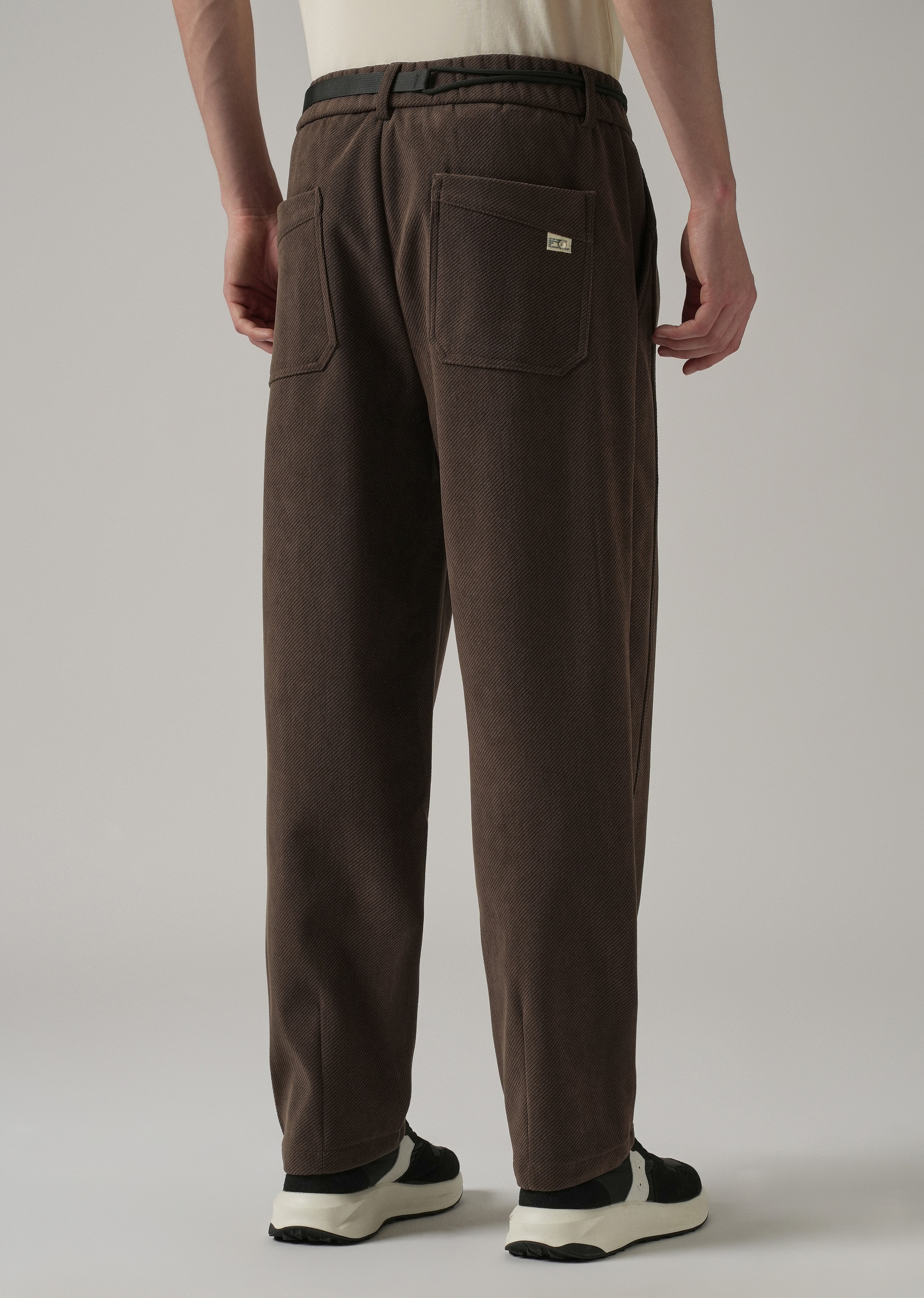 Dark Brown Textured Corduroy Belt Pant