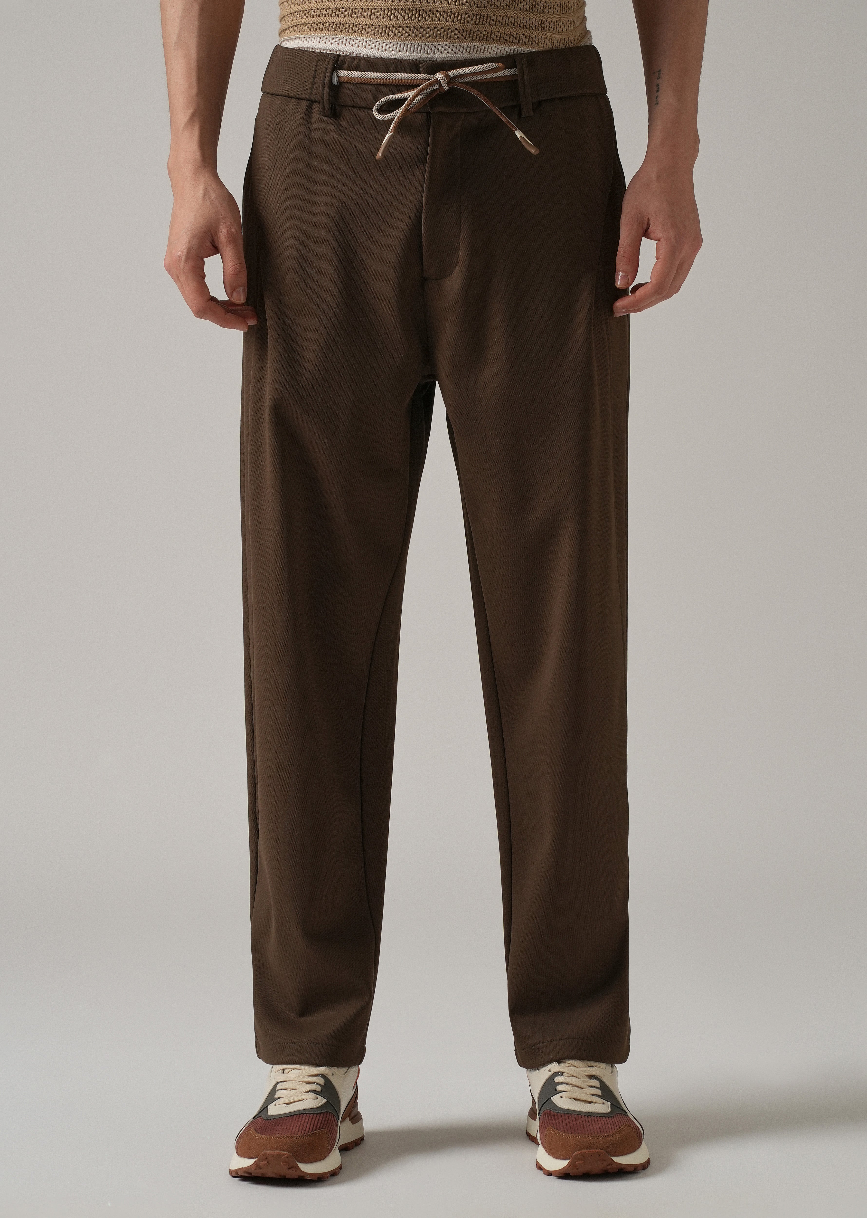 Dark Brown Textured Stretch Pant