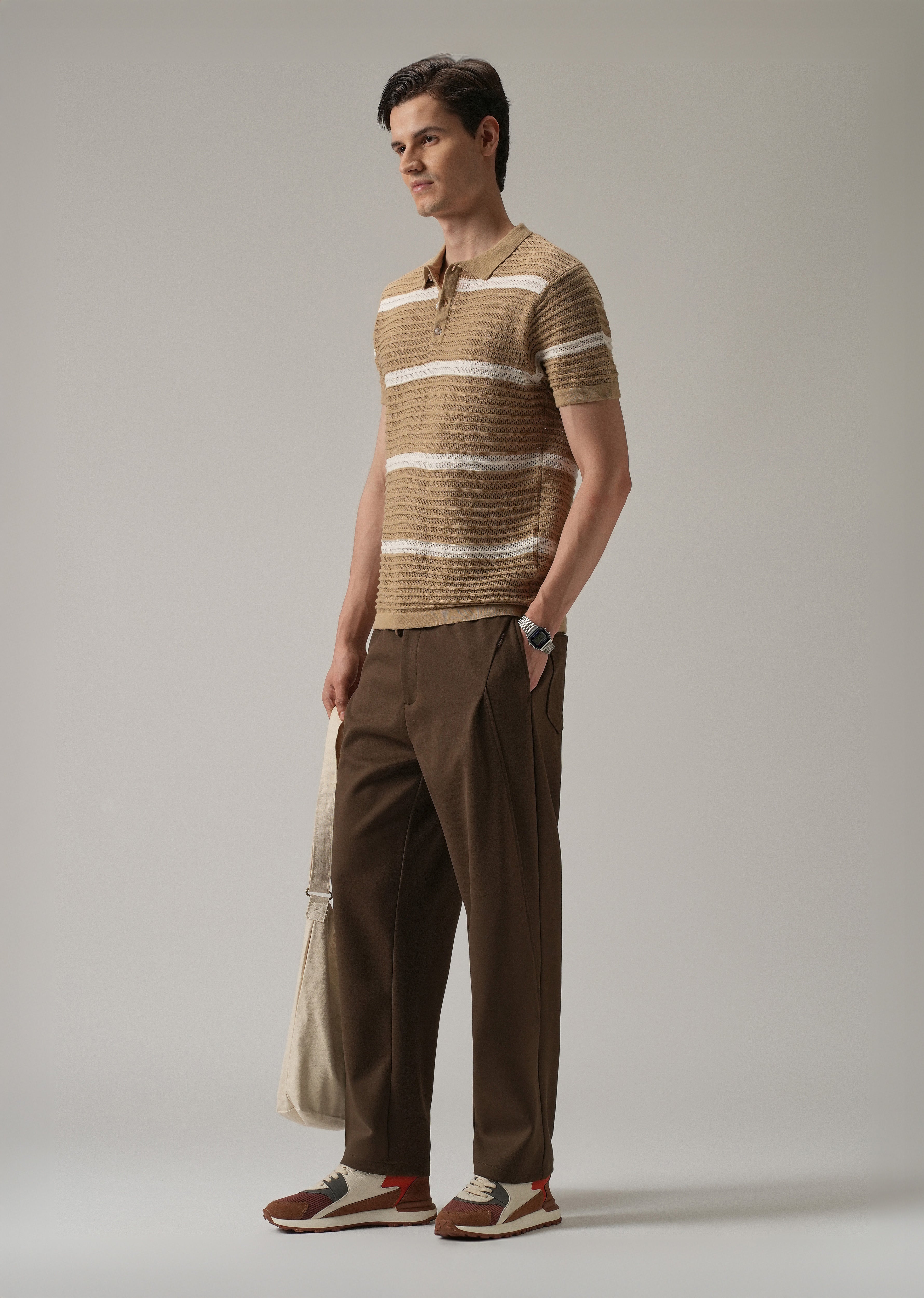 Dark Brown Textured Stretch Pant