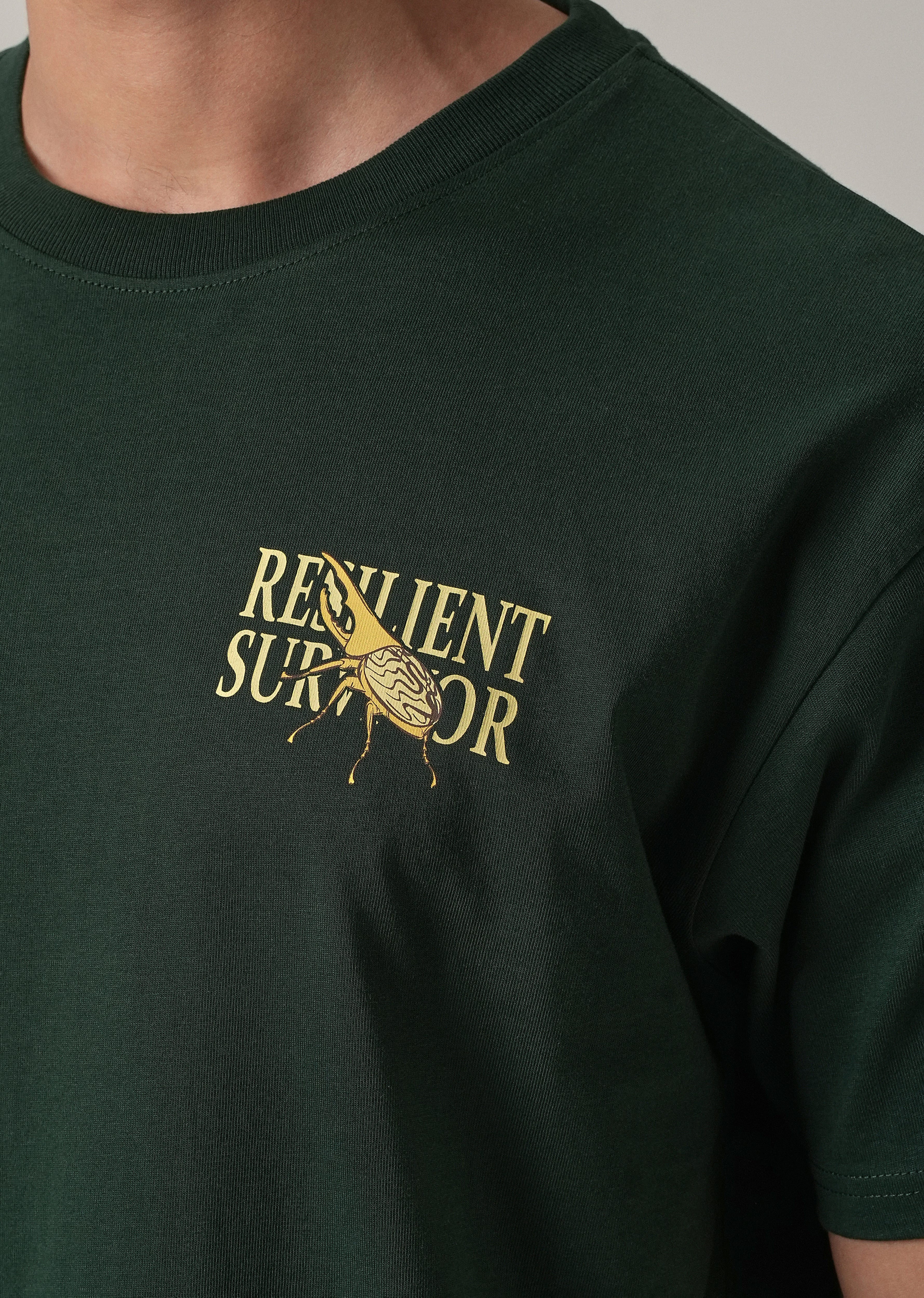 Dark Green Back Printed Oversized T-Shirt