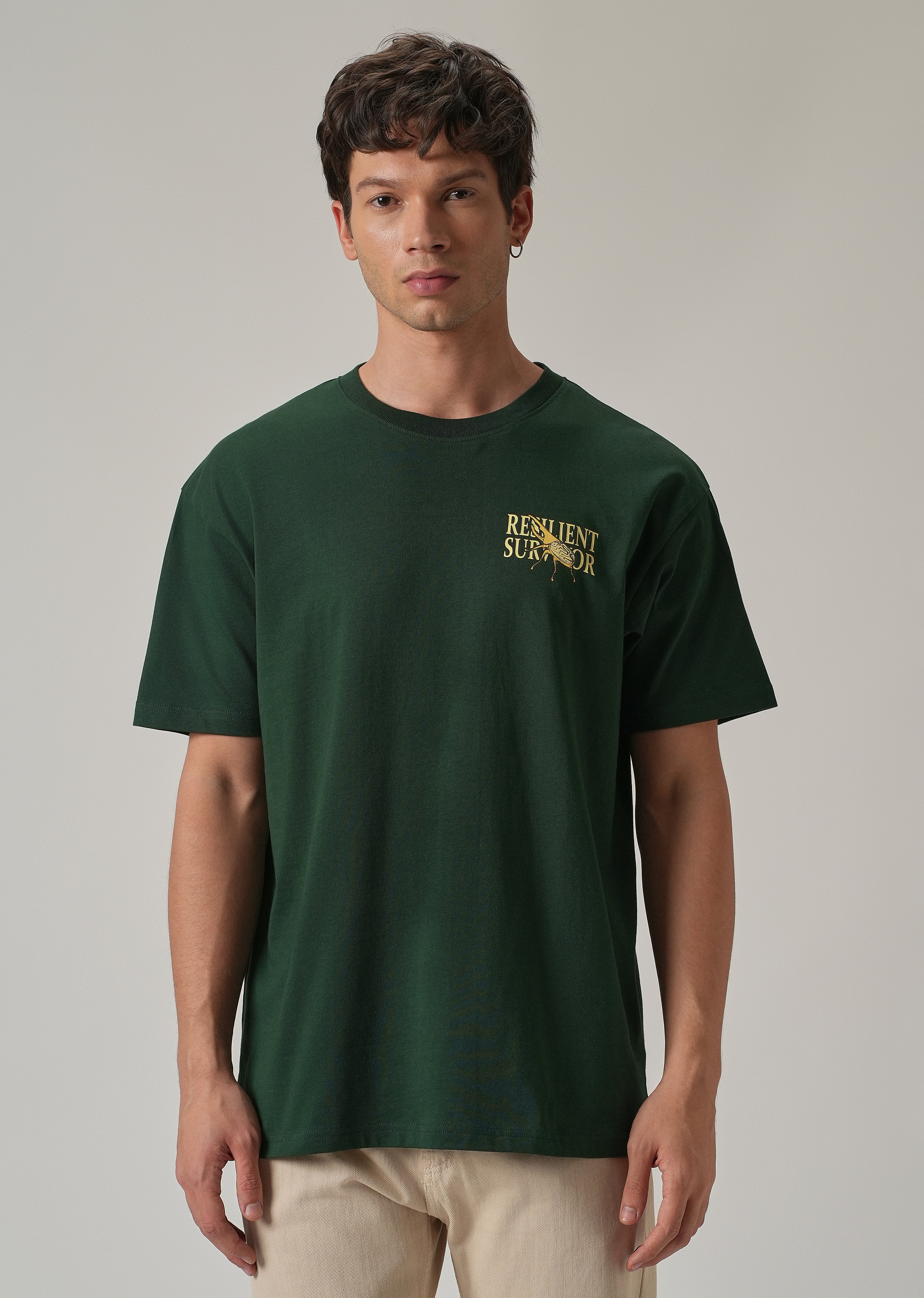 Dark Green Back Printed Oversized T-Shirt