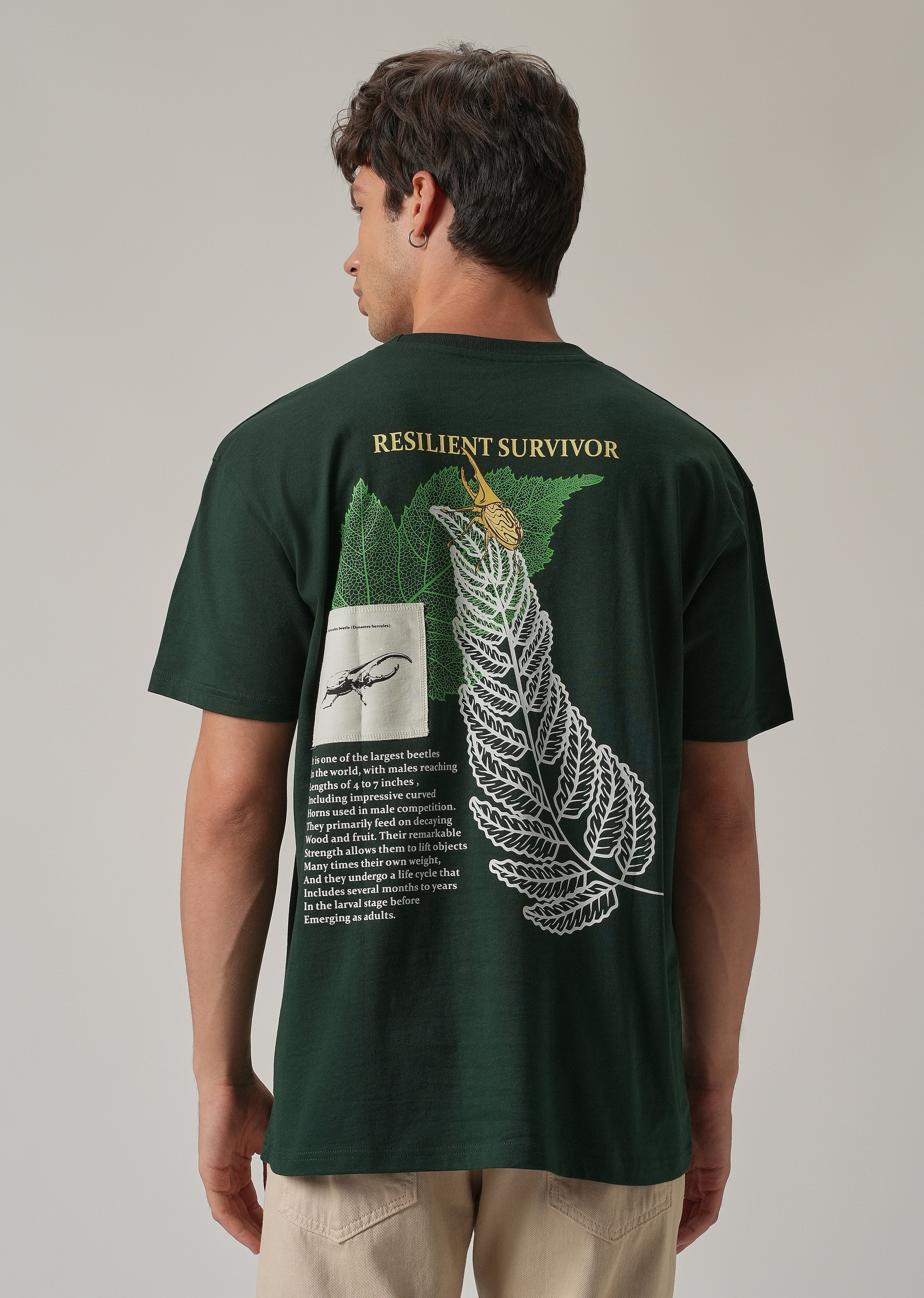 Dark Green Back Printed Oversized T-Shirt