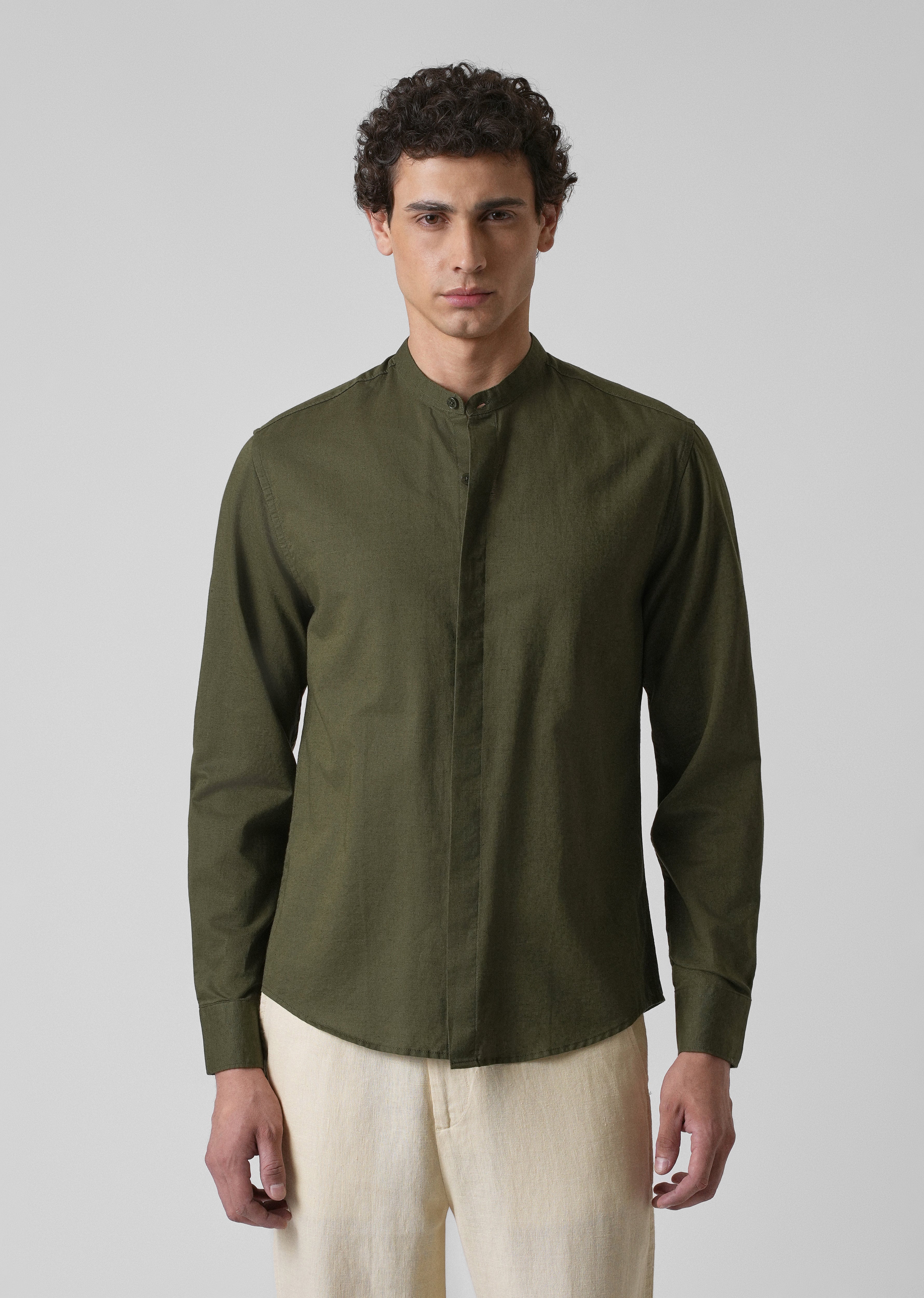 Dark Green Cotton Linen Shirt
