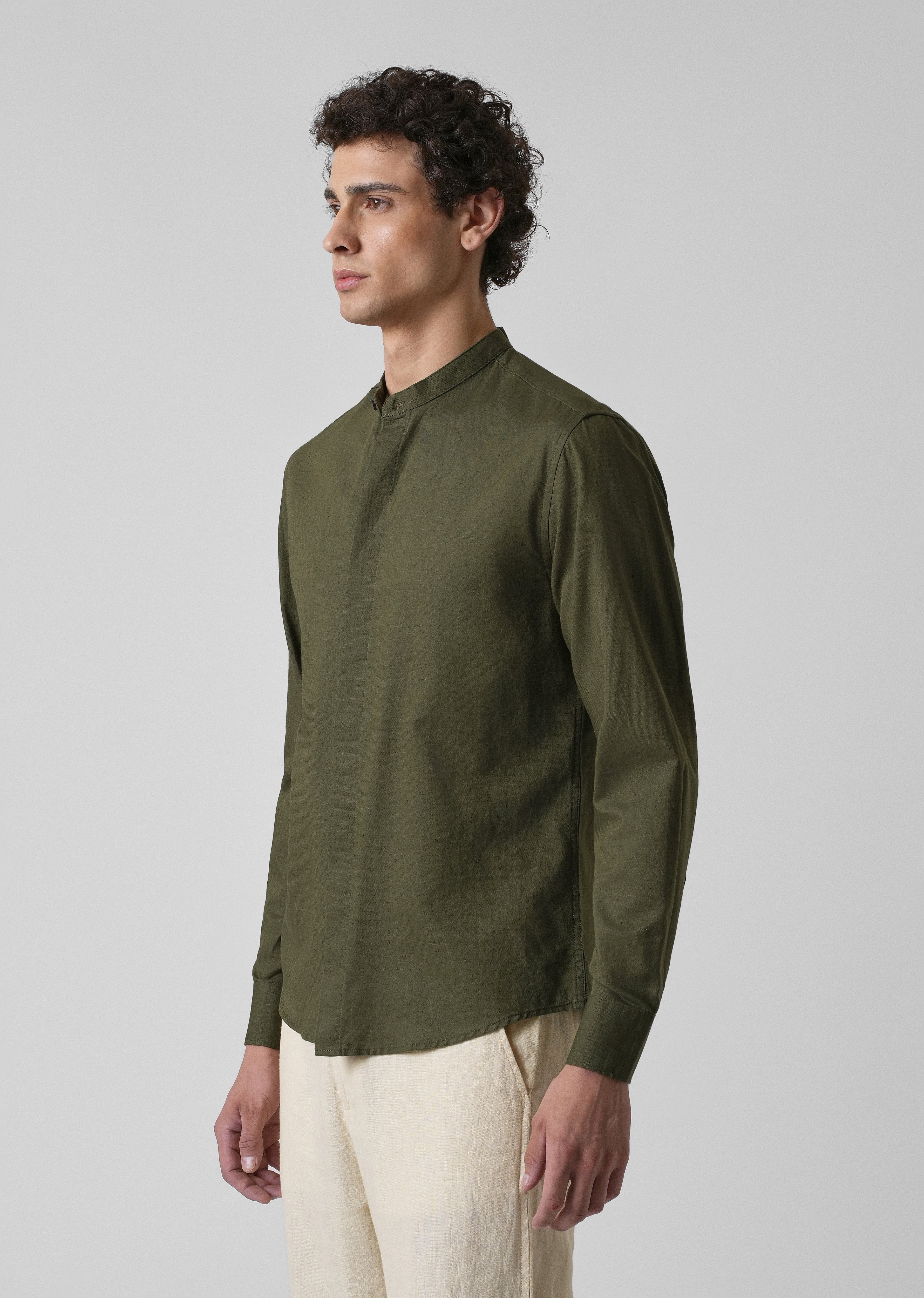 Dark Green Cotton Linen Shirt