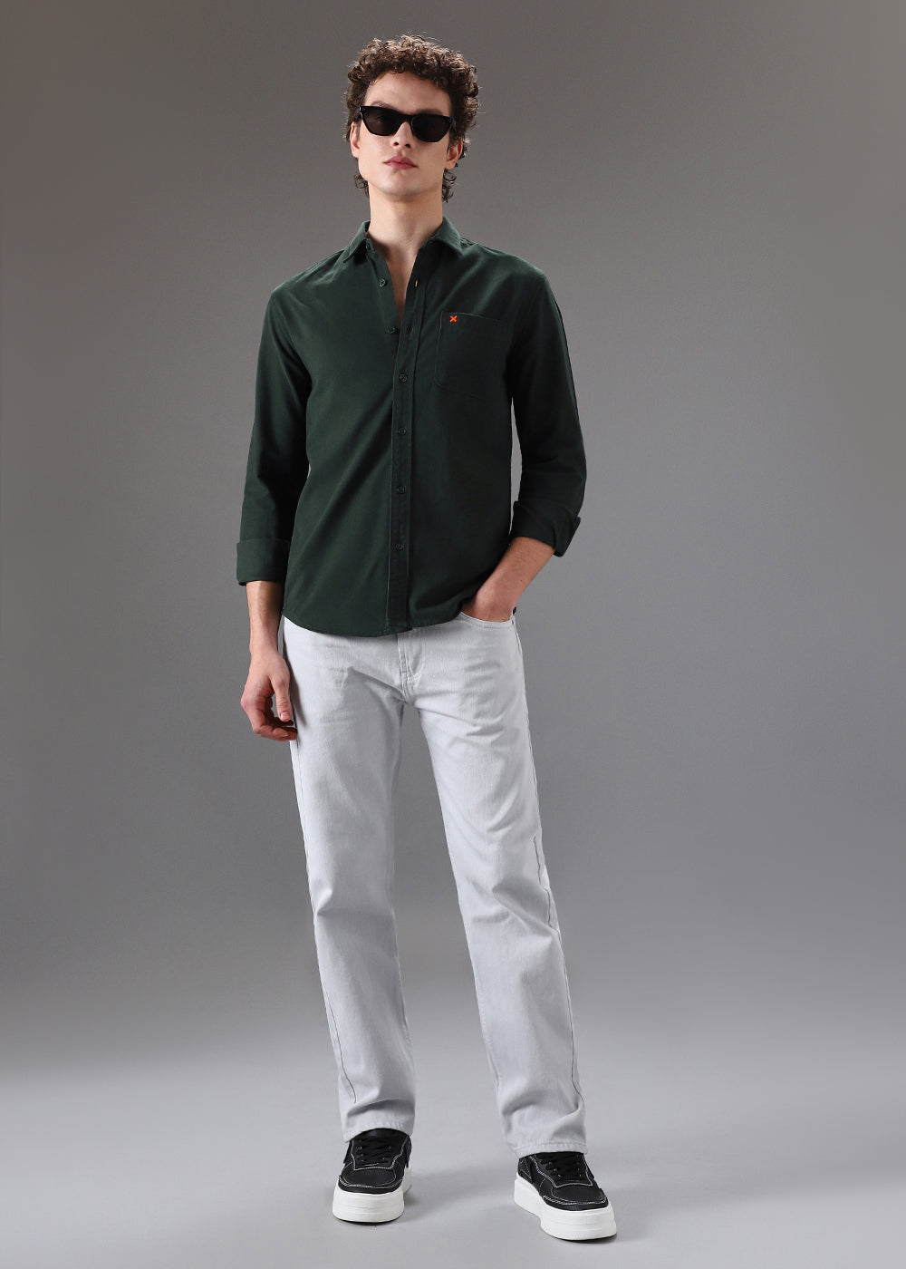 Dark Green Cotton Single Pocket Shirt
