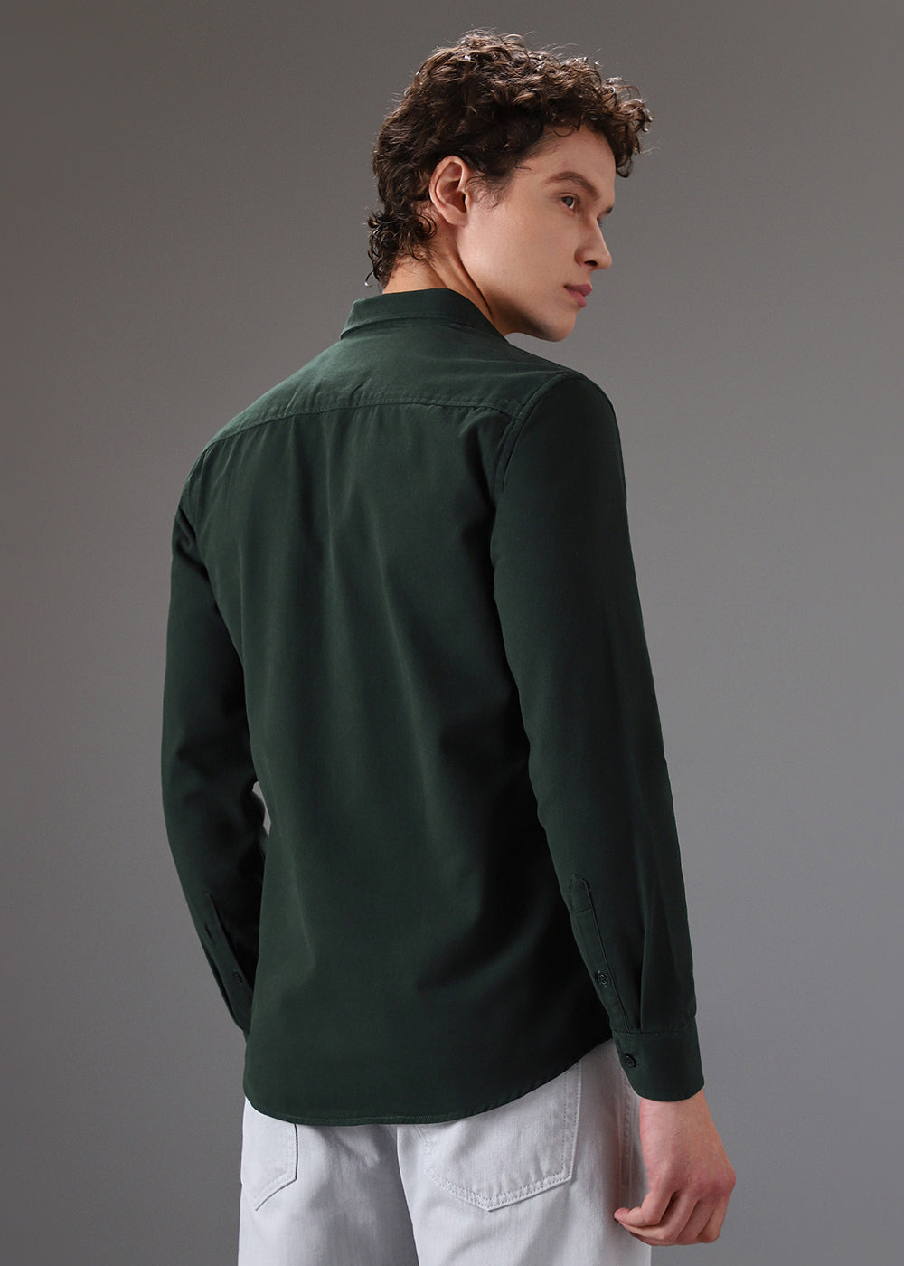 Dark Green Cotton Single Pocket Shirt
