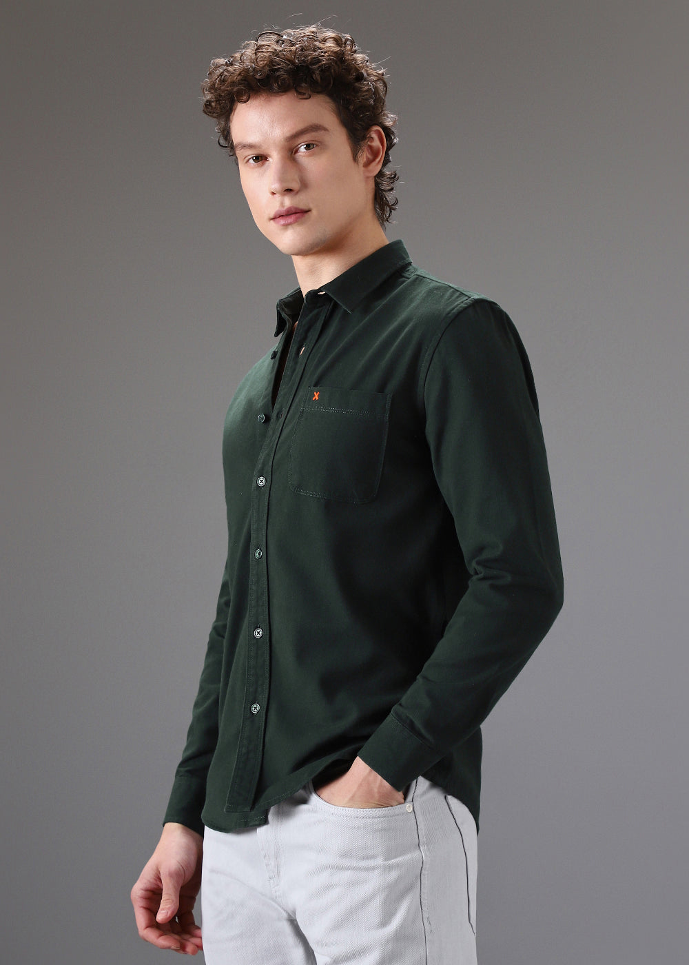 Dark Green Cotton Single Pocket Shirt