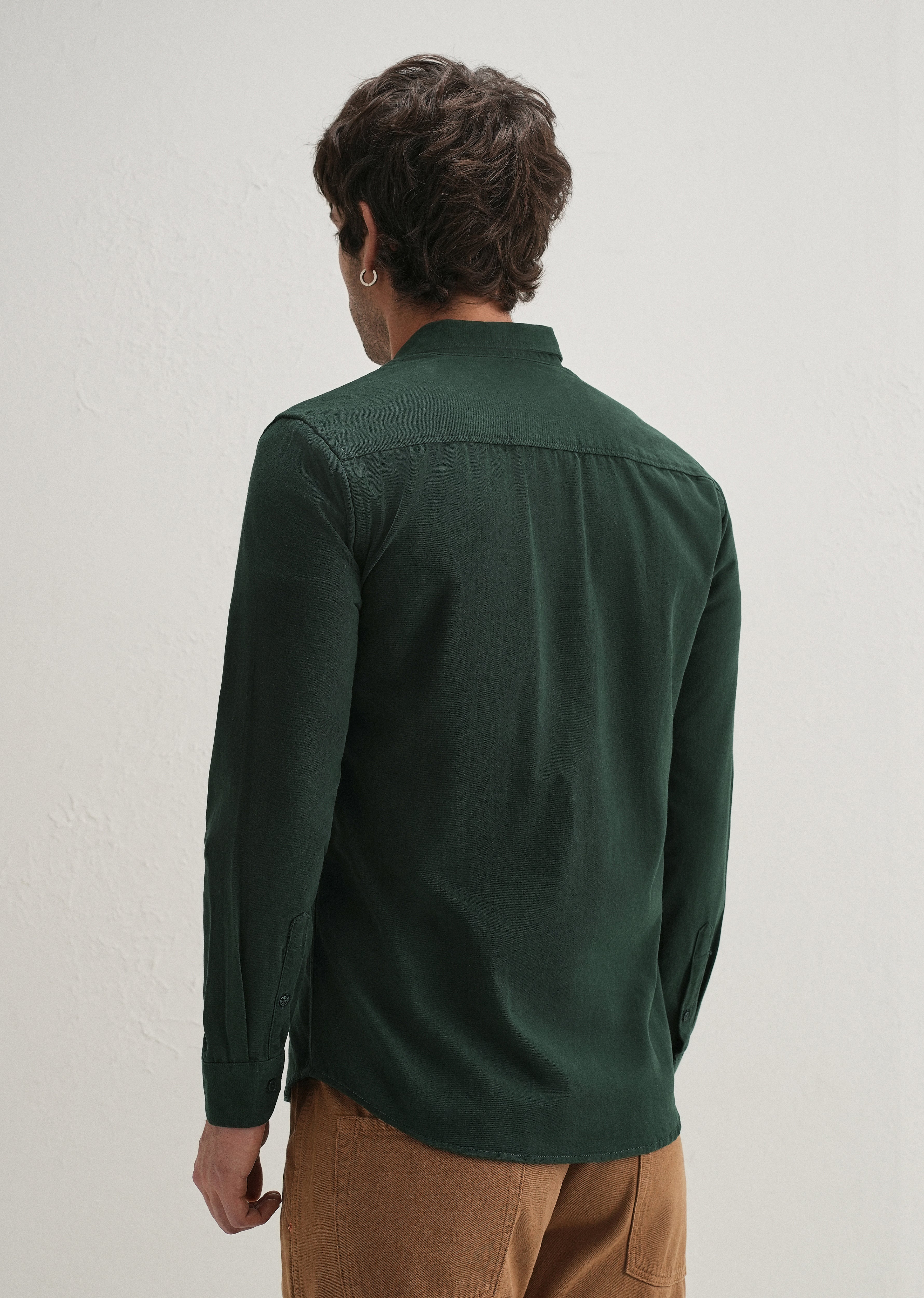 Dark Green Plain Cotton Single Pocket Shirt
