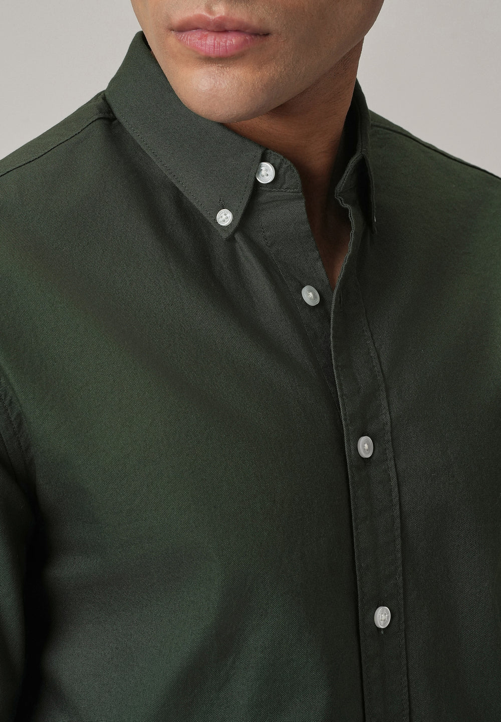 Dark Green Plain Elbow Patch Oxford Shirt