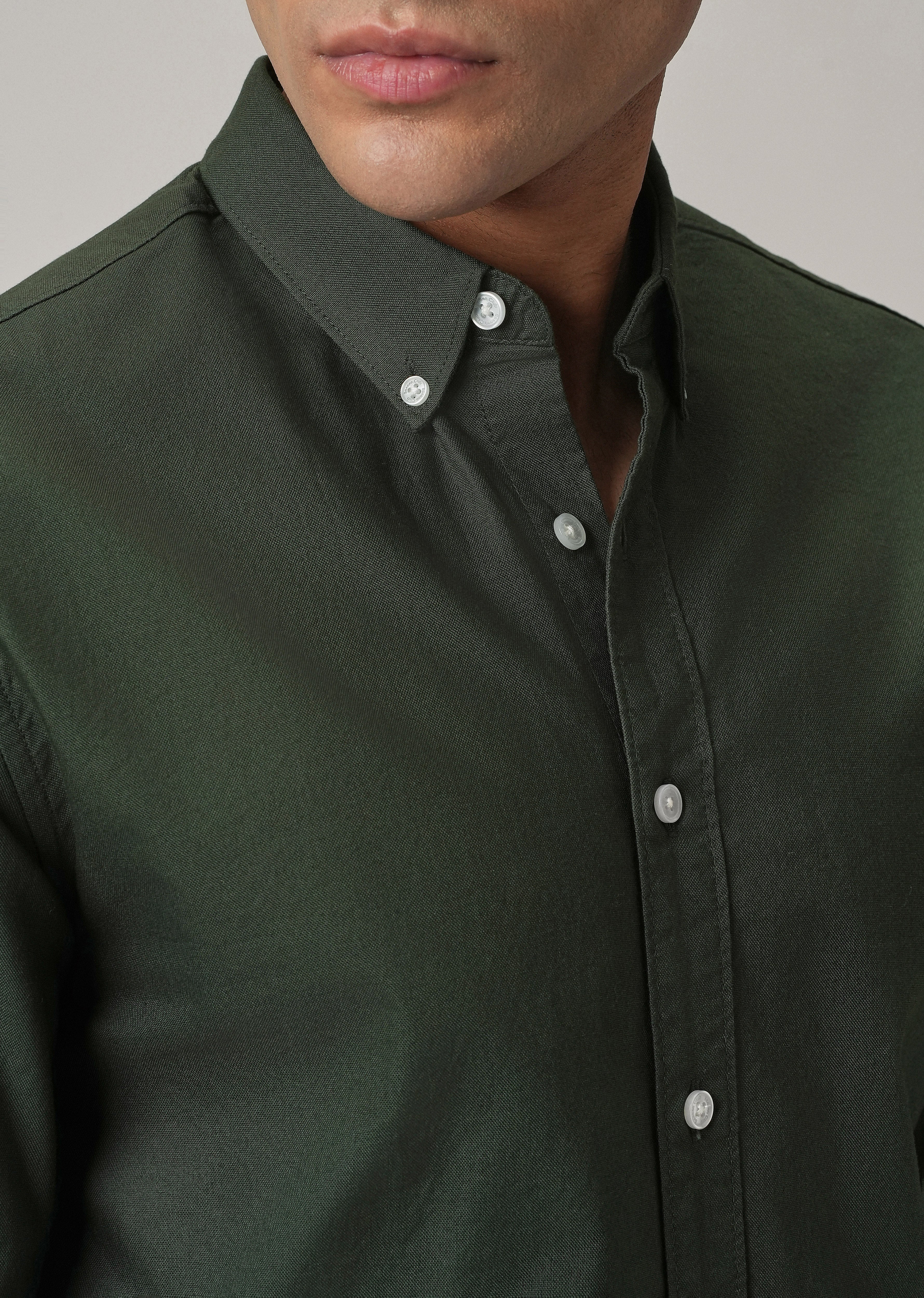 Dark Green Plain Elbow Patch Oxford Shirt