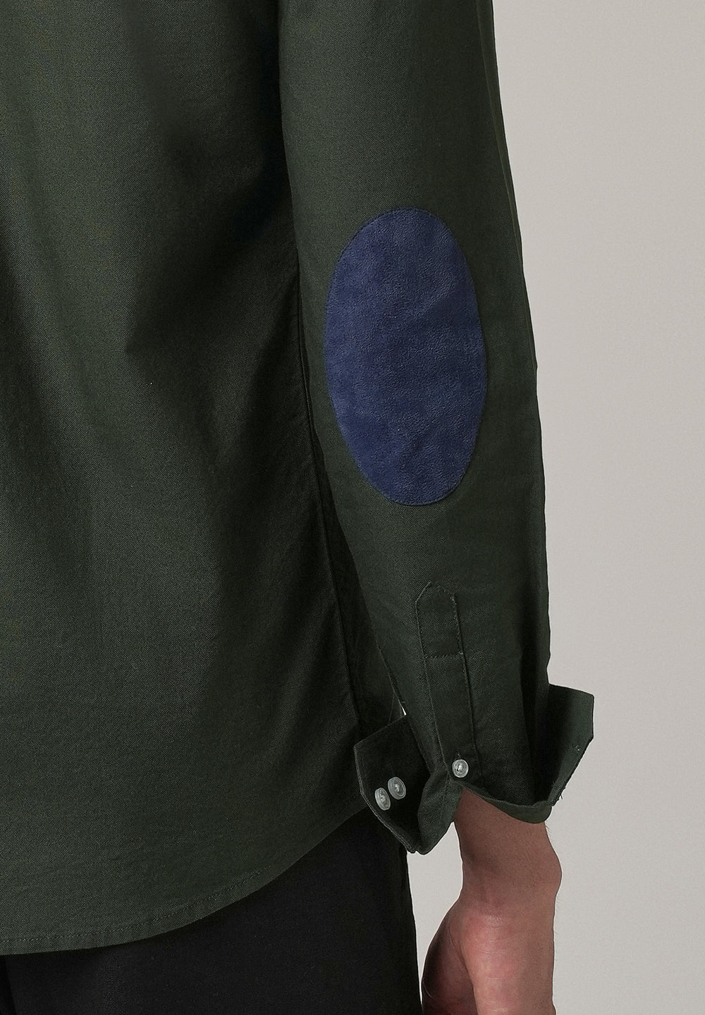 Dark Green Plain Elbow Patch Oxford Shirt