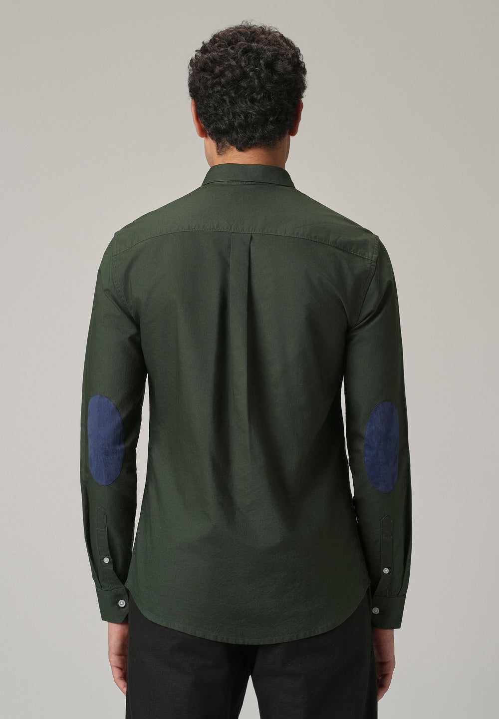 Dark Green Plain Elbow Patch Oxford Shirt