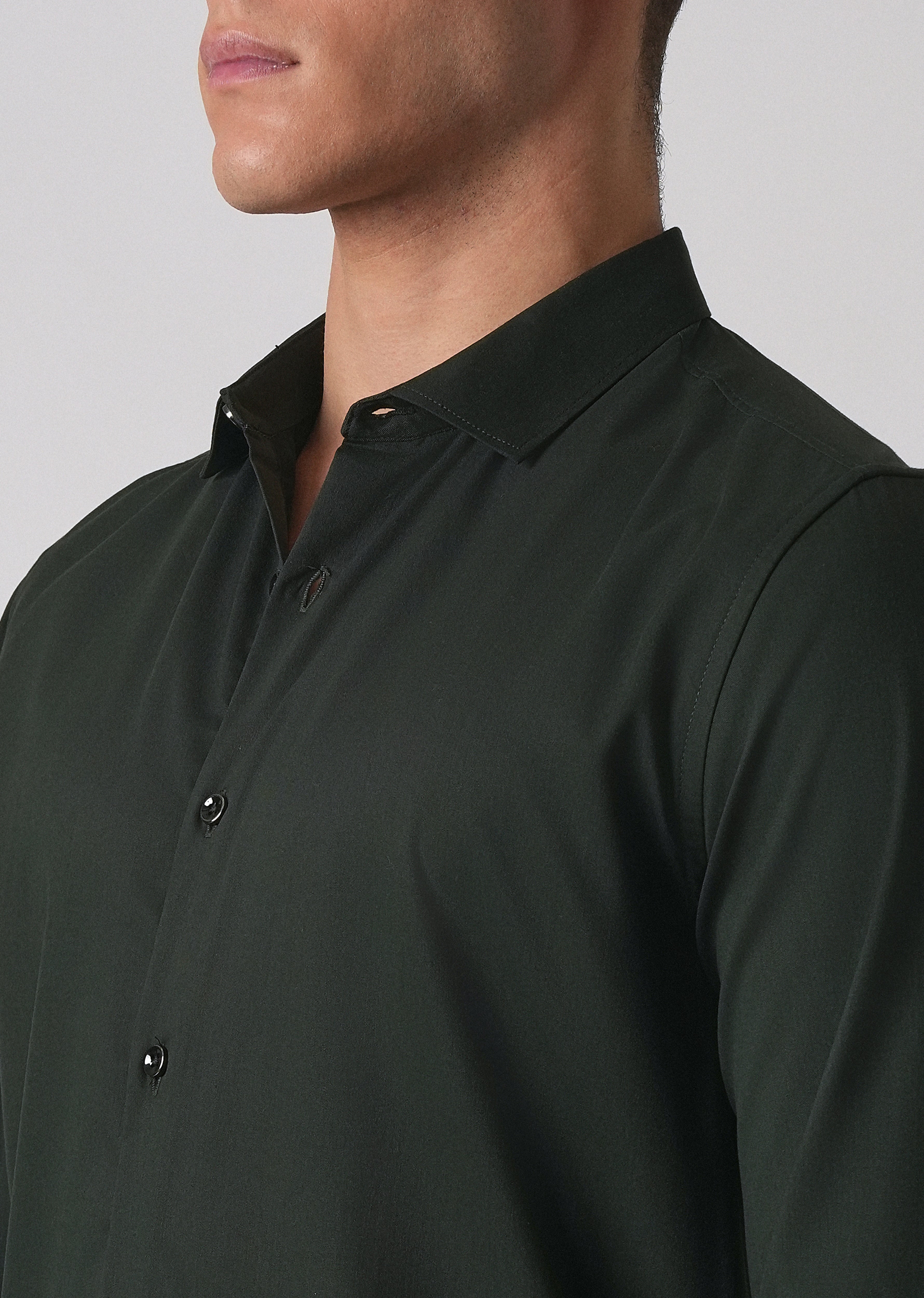 Dark Green Cotton Stretch Plain Shirt
