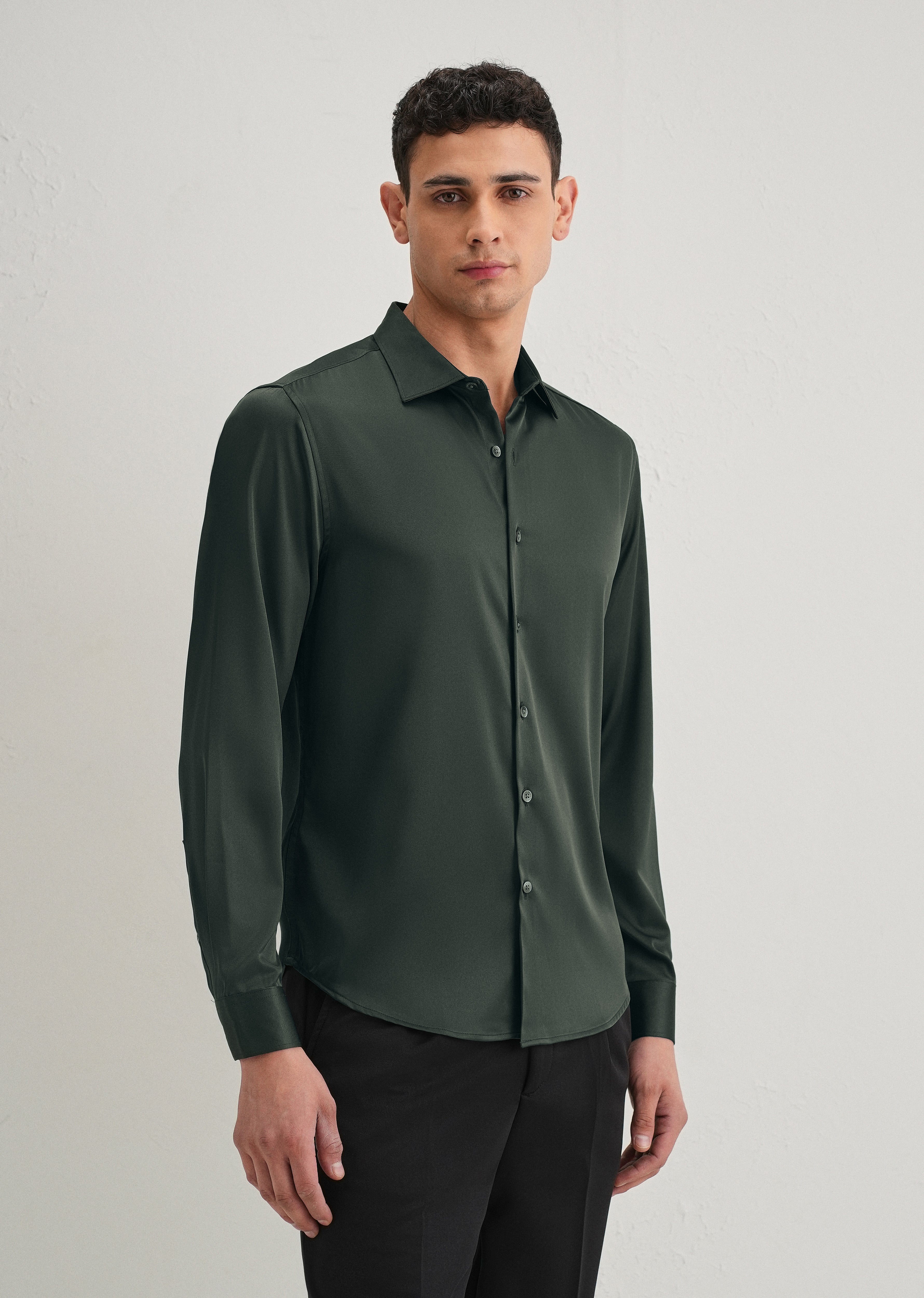 Green Premium Satin-Finish Plain Shirt