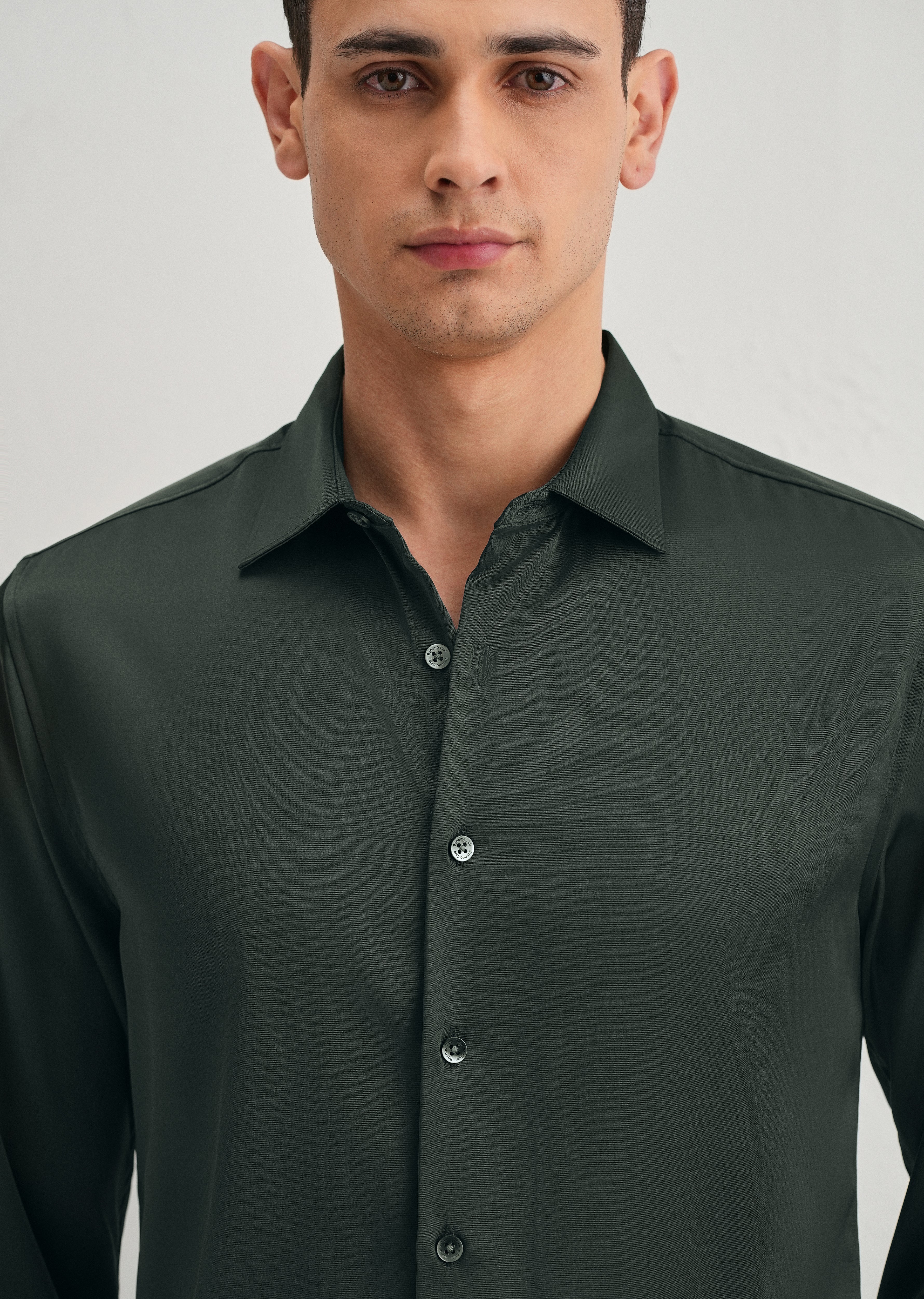 Green Premium Satin-Finish Plain Shirt