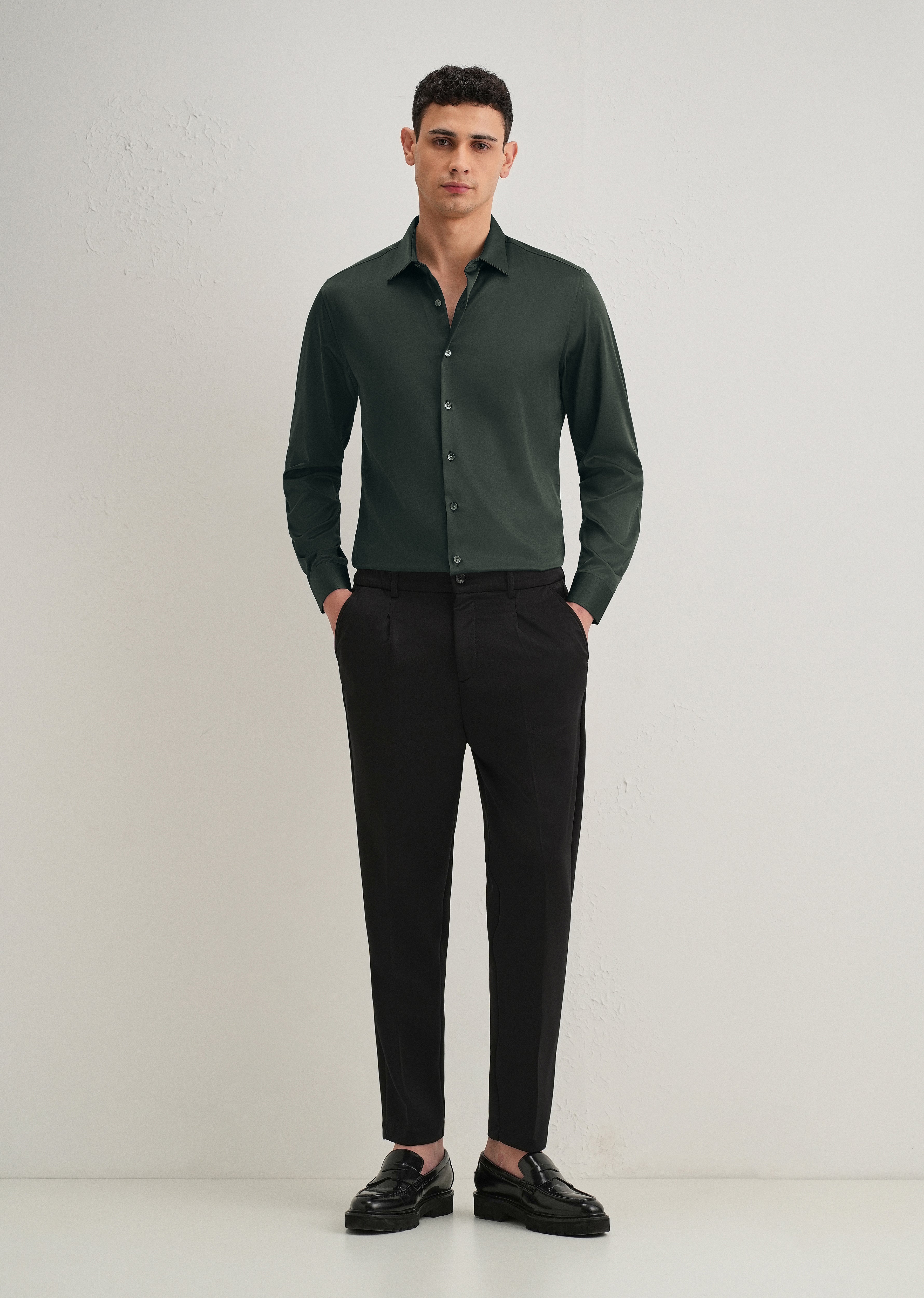 Green Premium Satin-Finish Plain Shirt