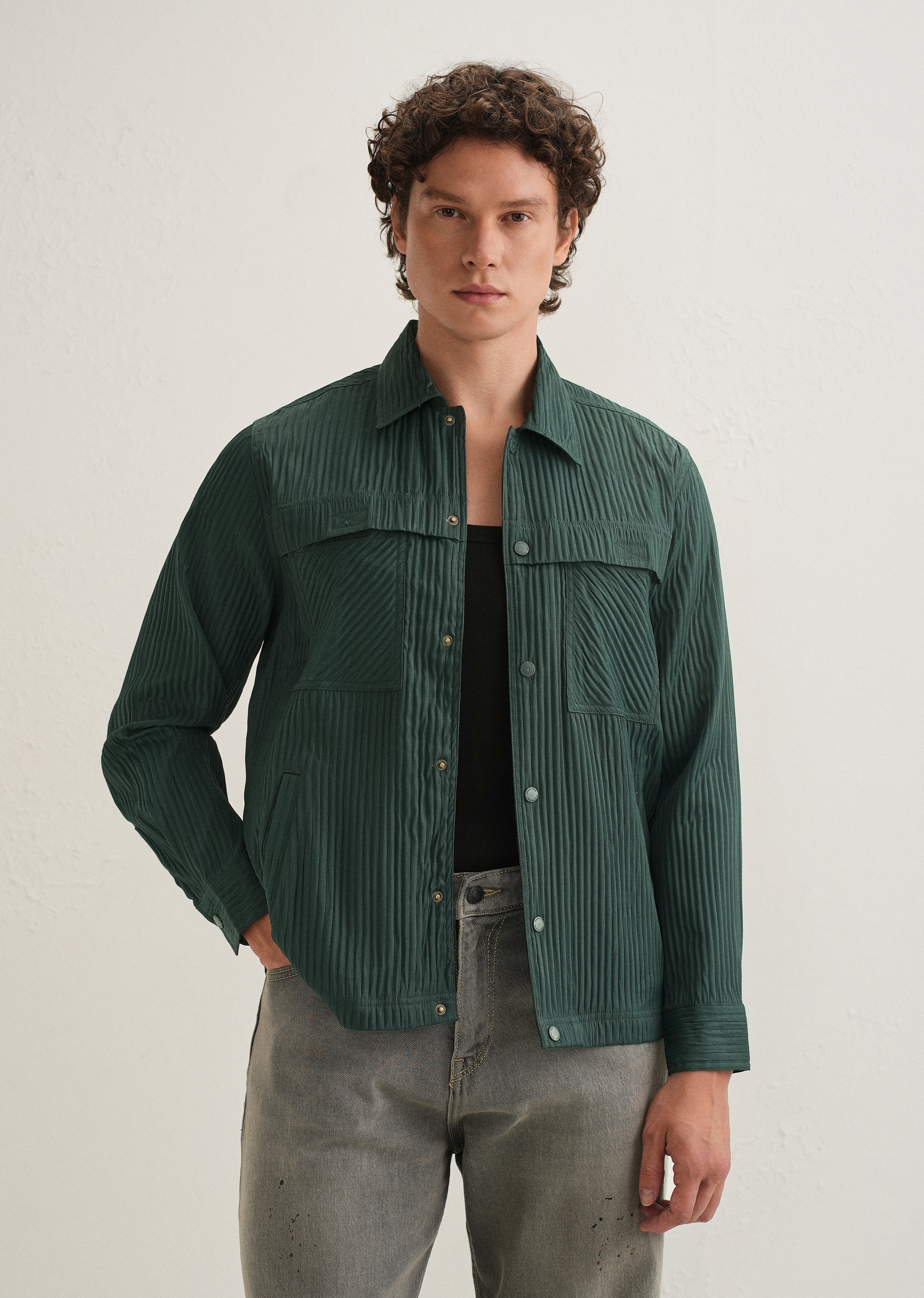 Dark Green Textured Utility Shacket