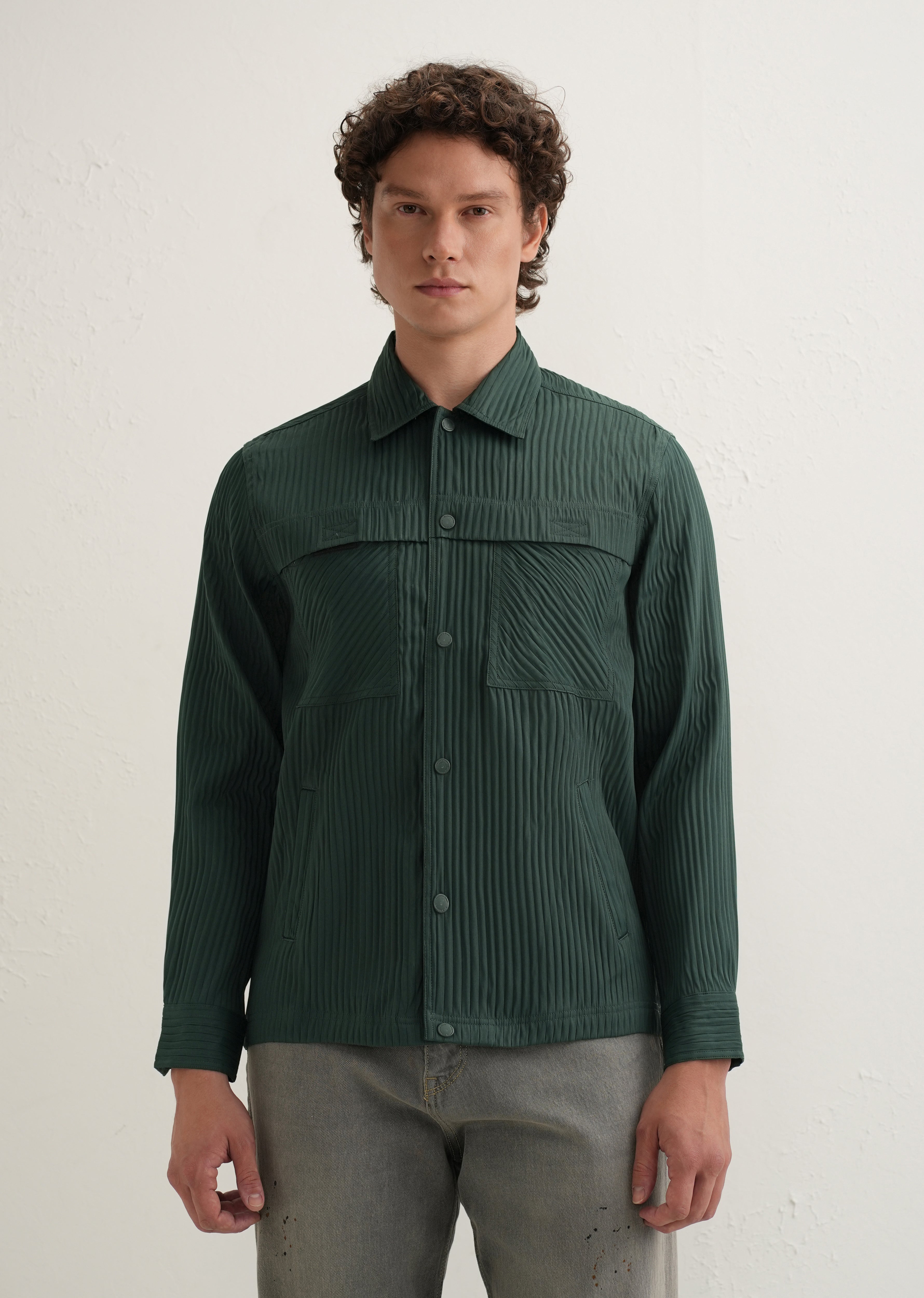 Dark Green Textured Utility Shacket