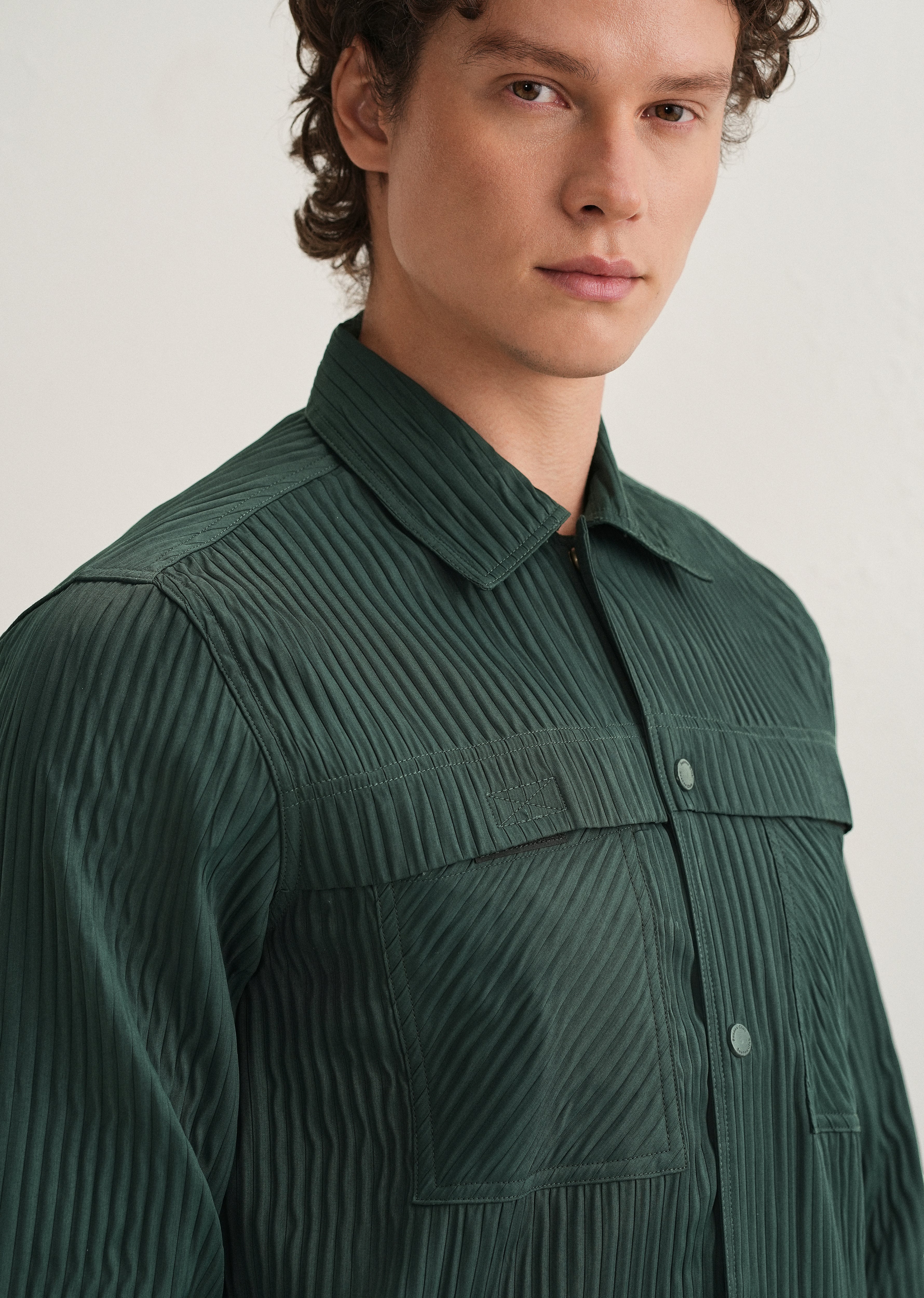 Dark Green Textured Utility Shacket