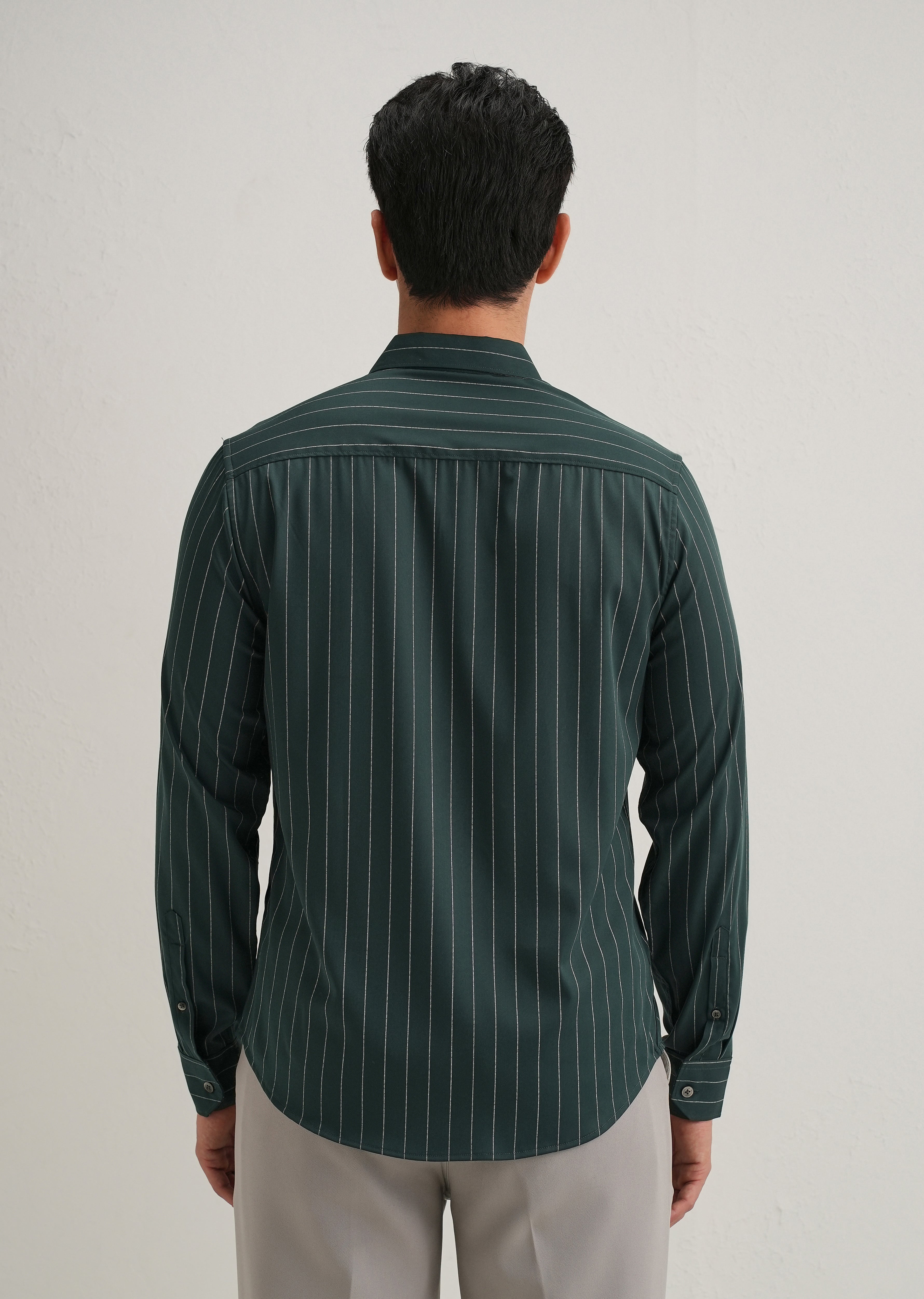 Dark Green Vertical Stripe Shirt