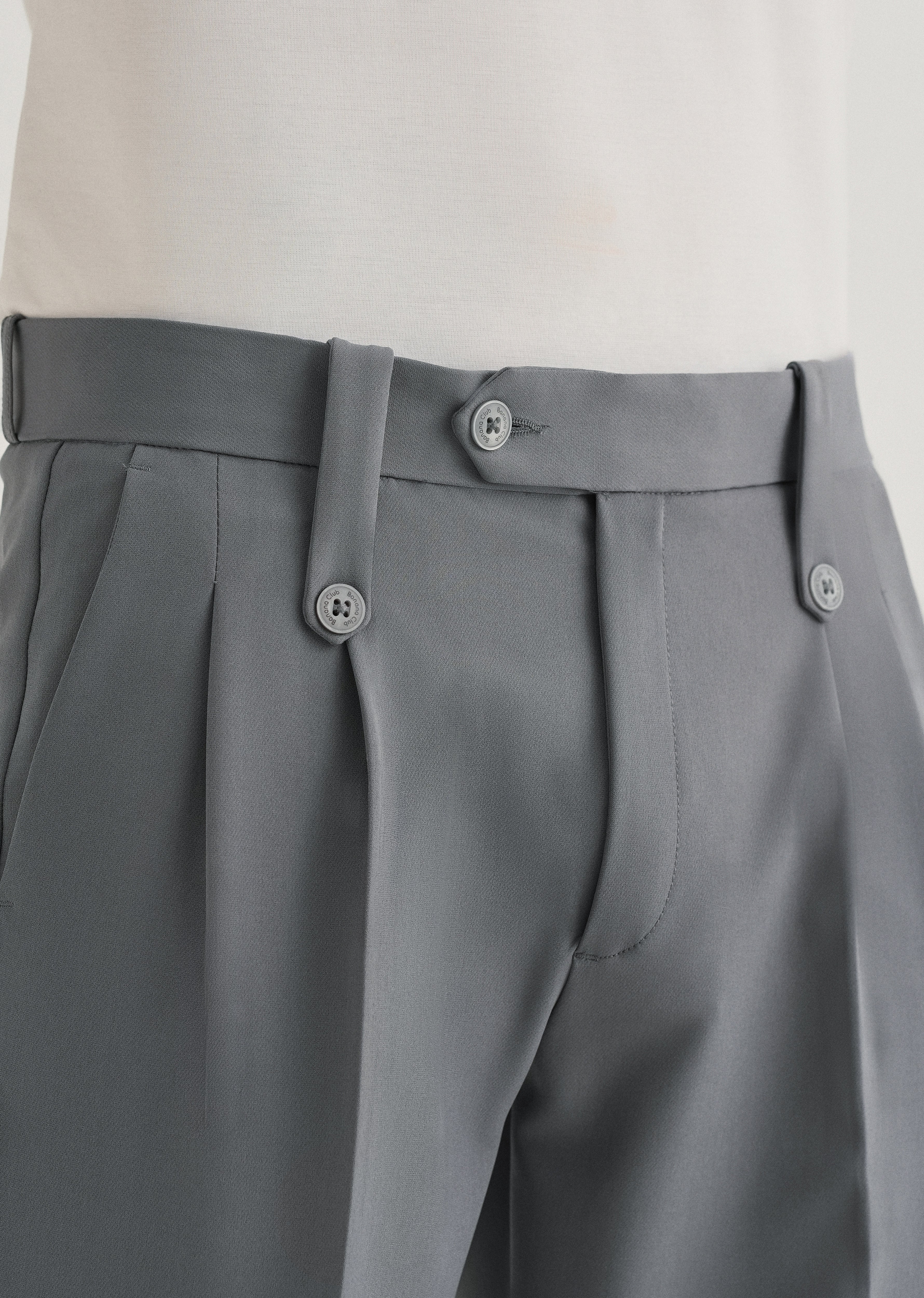 Dark Grey Button-Tab Pleat Trouser