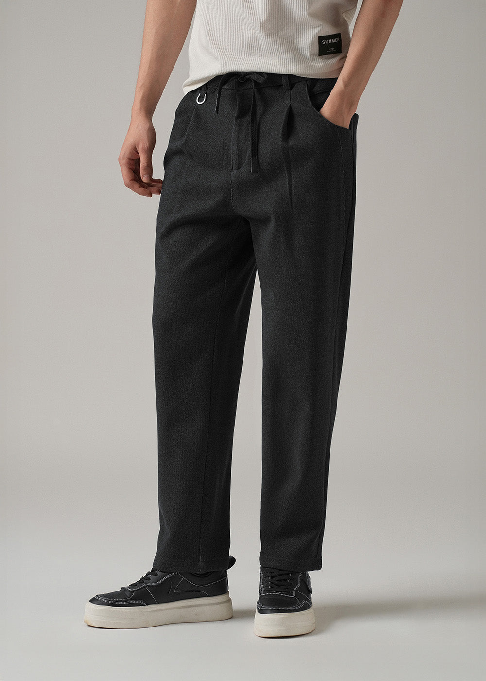 Dark Grey Pin Stripe Suede Pant