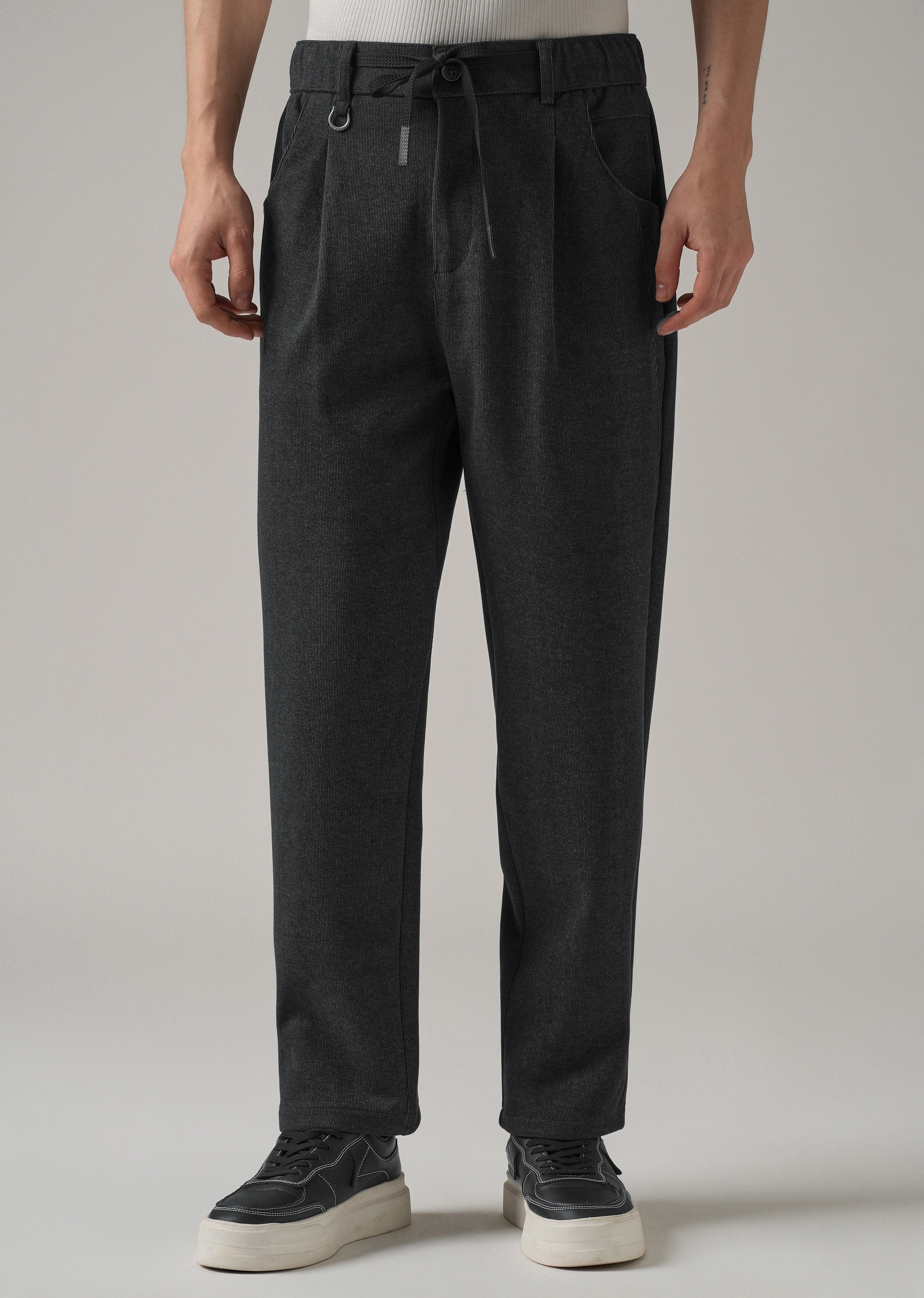 Dark Grey Pin Stripe Suede Pant