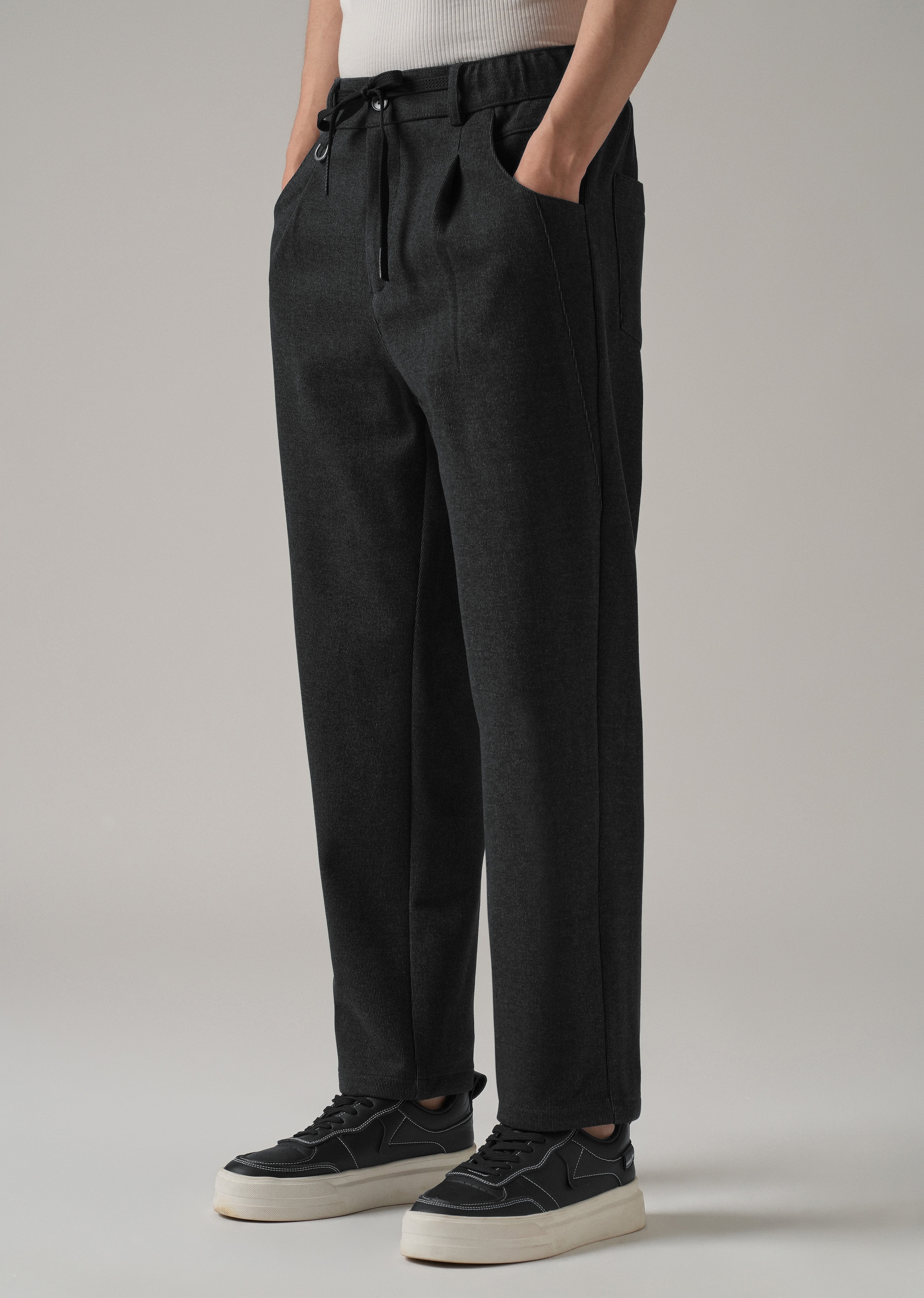 Dark Grey Pin Stripe Suede Pant