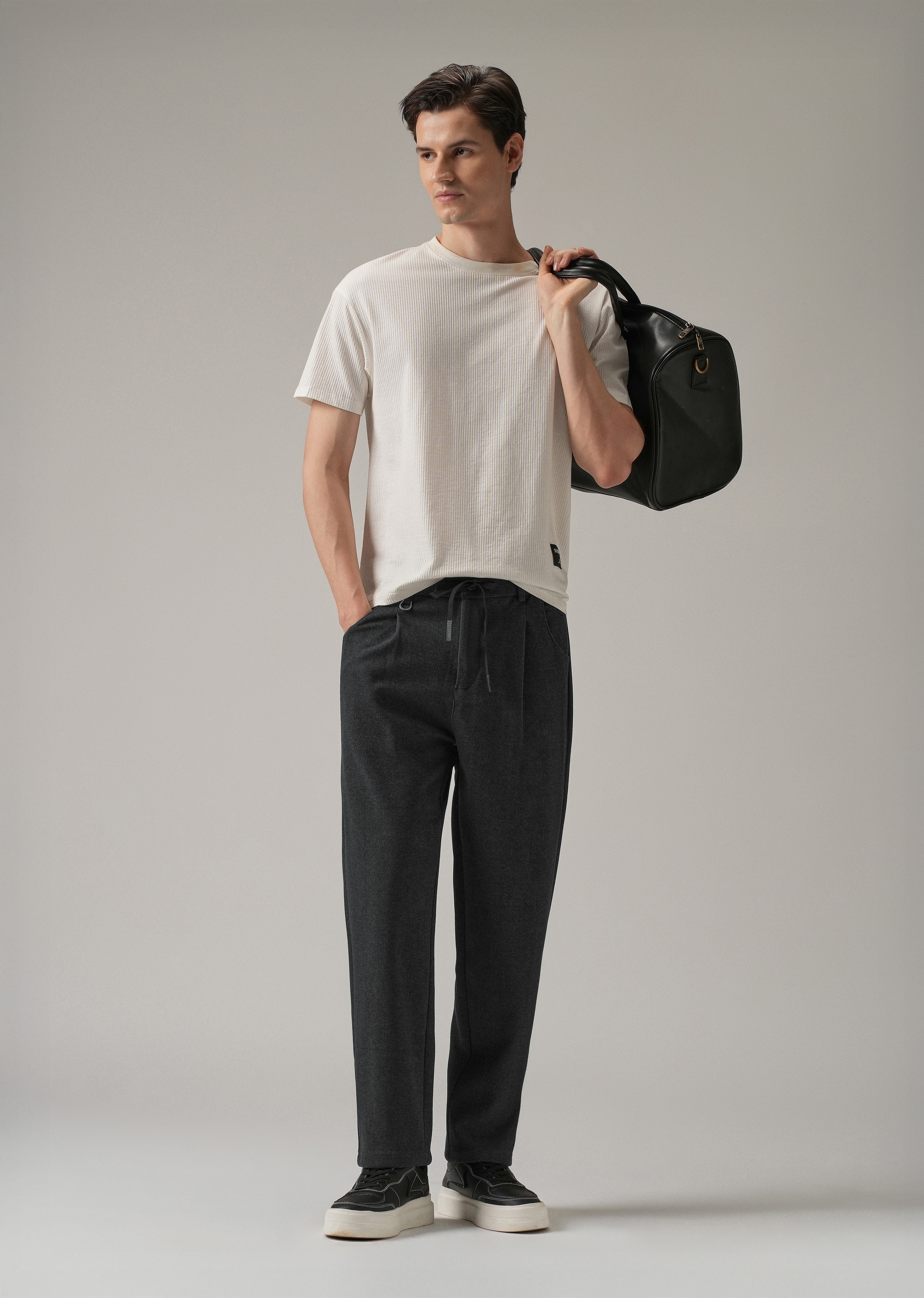Dark Grey Pin Stripe Suede Pant