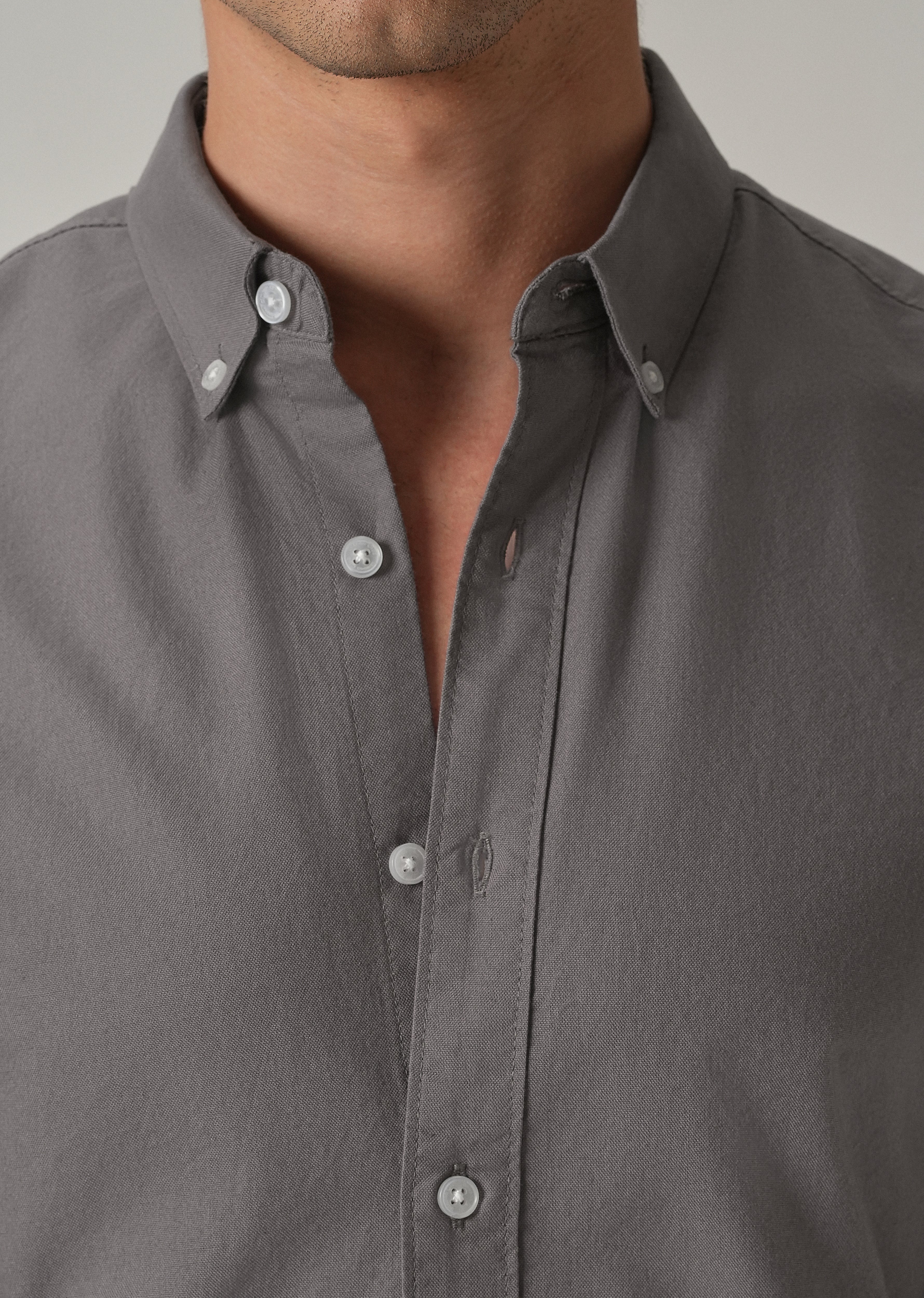 Dark Grey Plain Elbow Patch Oxford Shirt