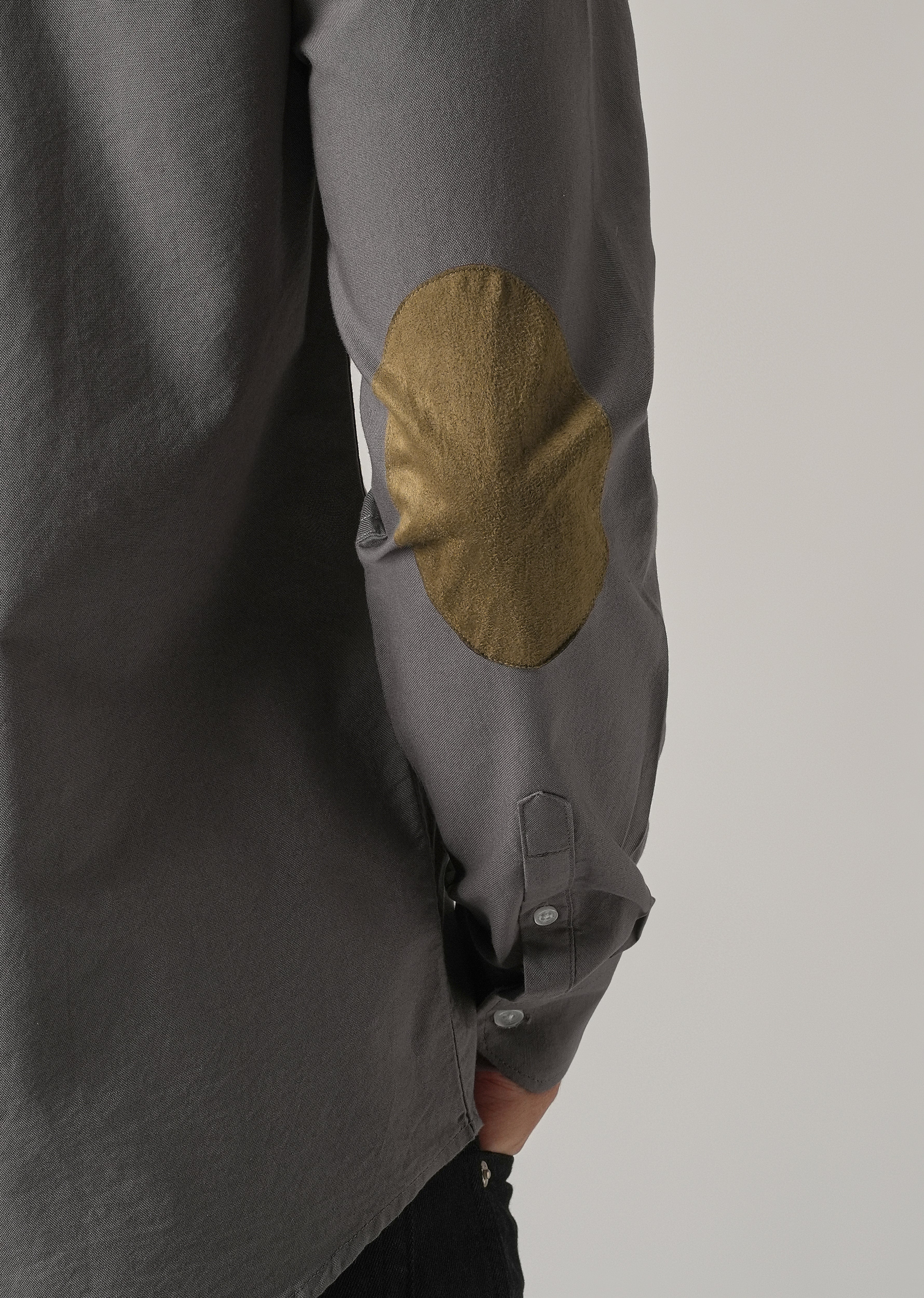 Dark Grey Plain Elbow Patch Oxford Shirt
