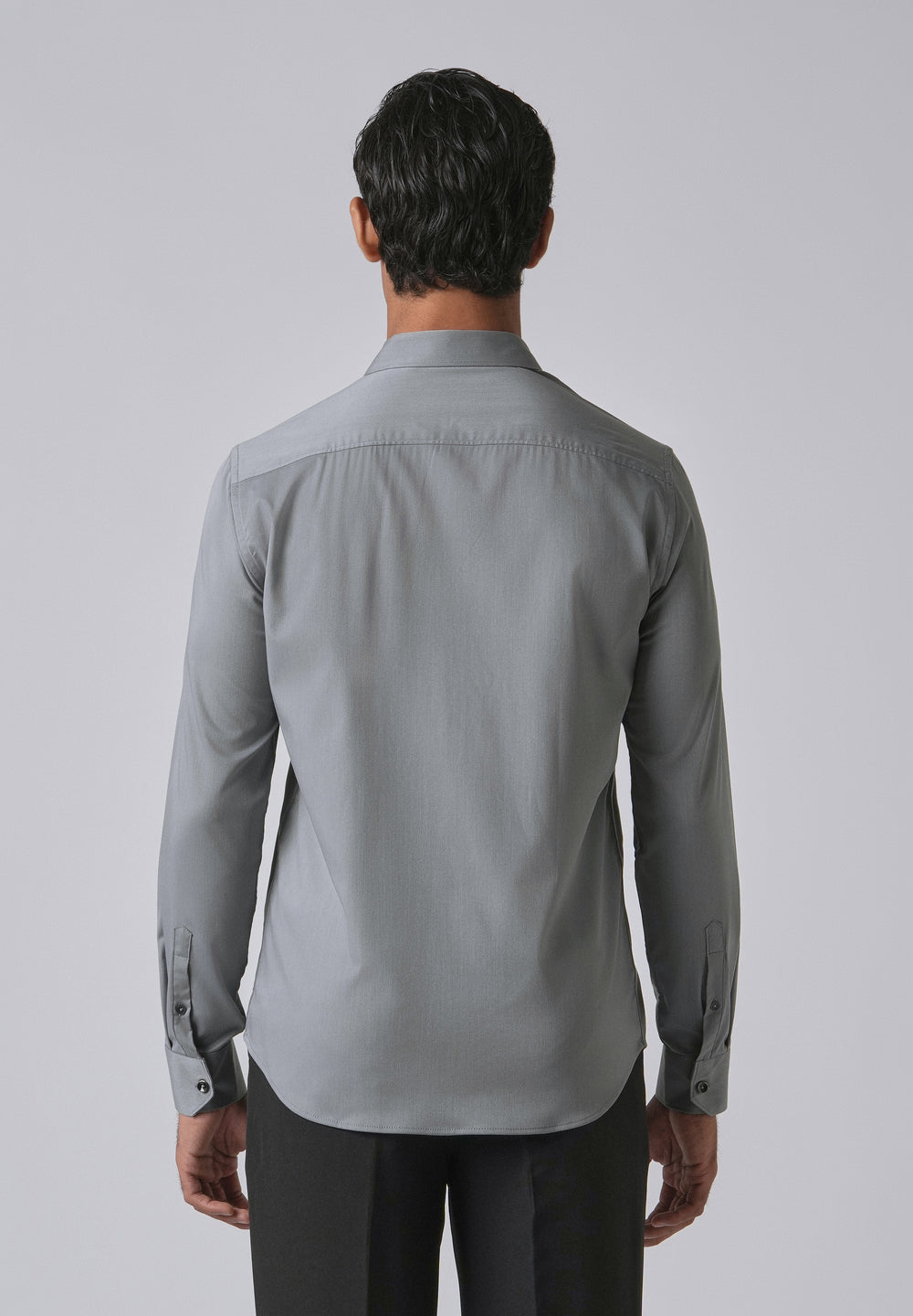 Dark Grey Cotton Stretch Plain Shirt