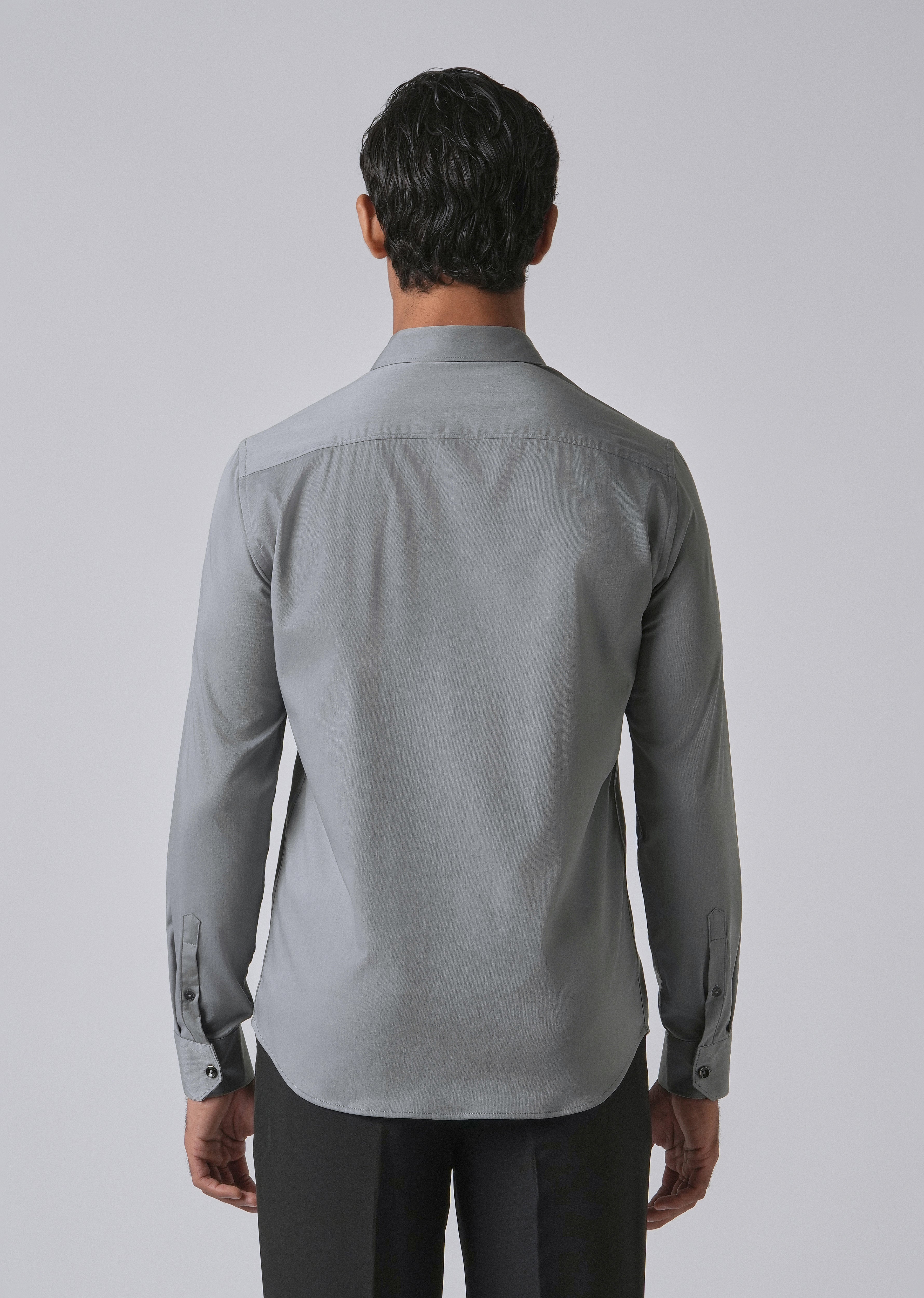 Dark Grey Cotton Stretch Plain Shirt