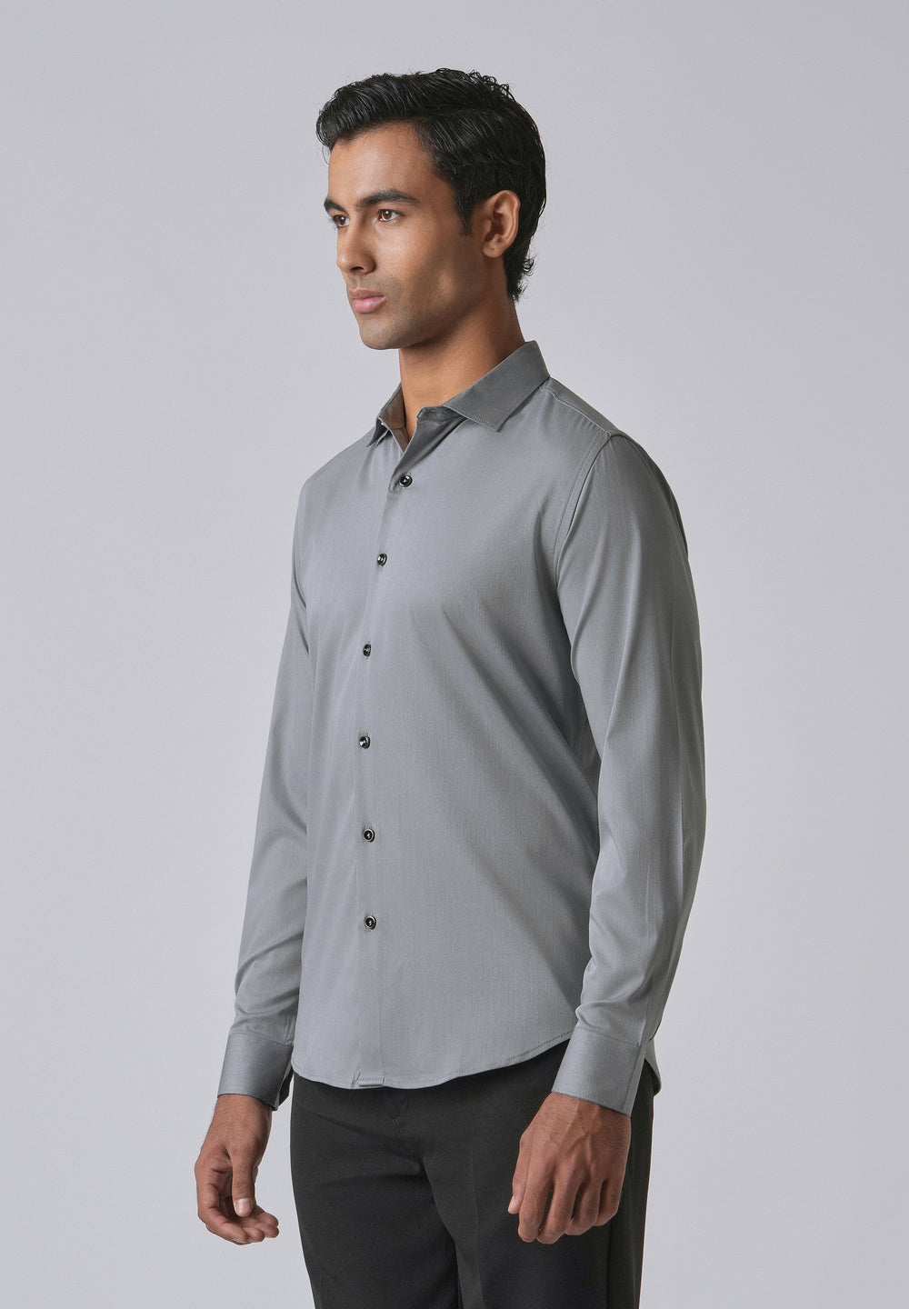 Dark Grey Cotton Stretch Plain Shirt