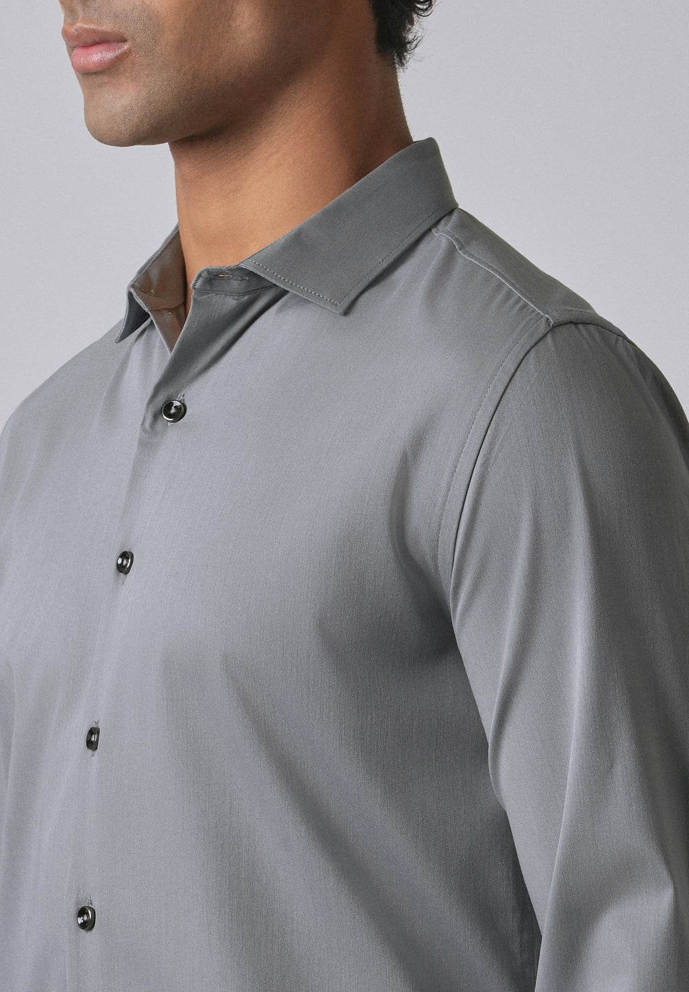 Dark Grey Cotton Stretch Plain Shirt