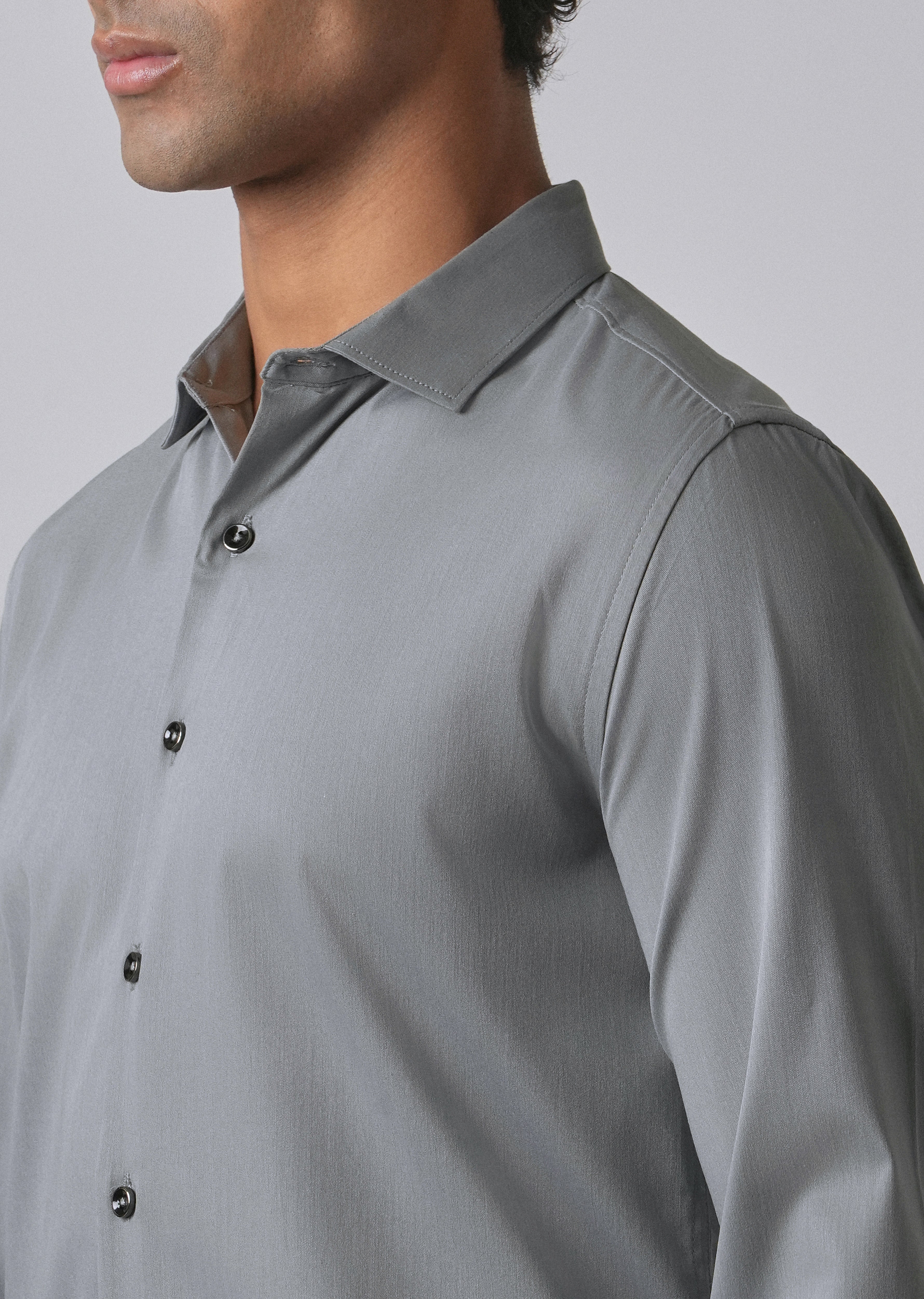 Dark Grey Cotton Stretch Plain Shirt