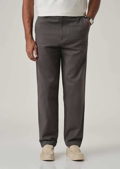 Dark Grey Linen-Look Cotton Trousers