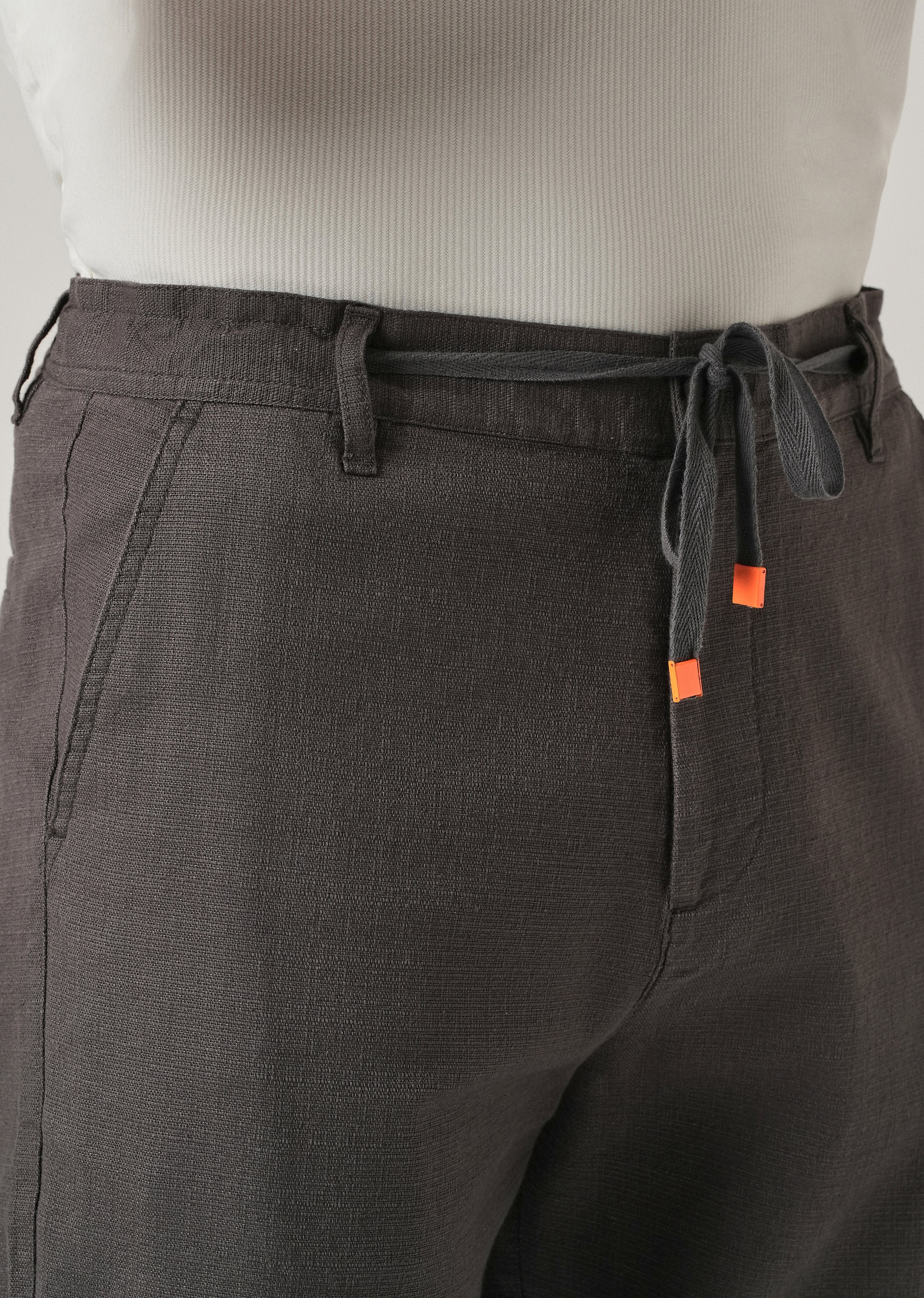 Dark Grey Linen-Look Cotton Trousers