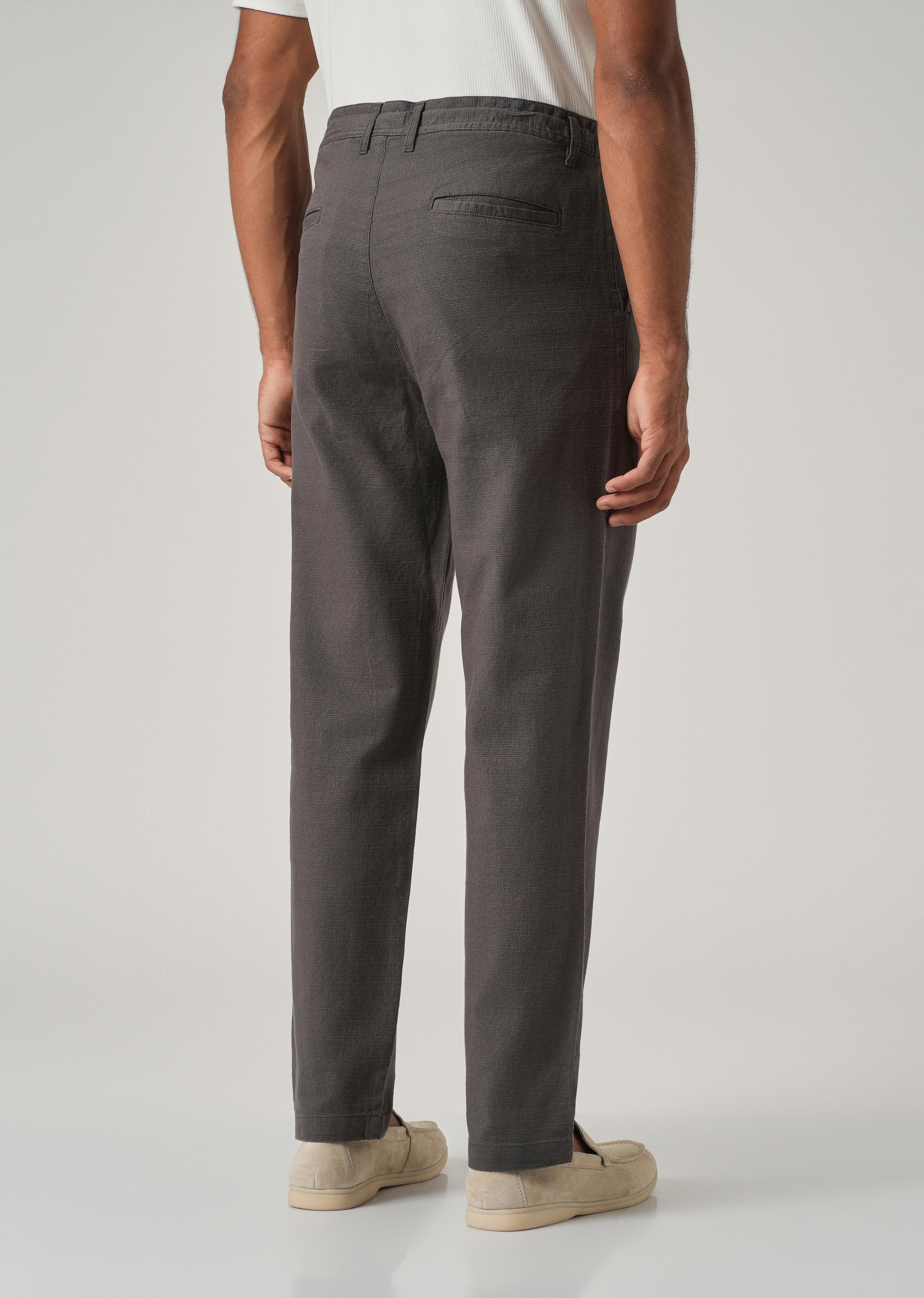 Dark Grey Linen-Look Cotton Trousers
