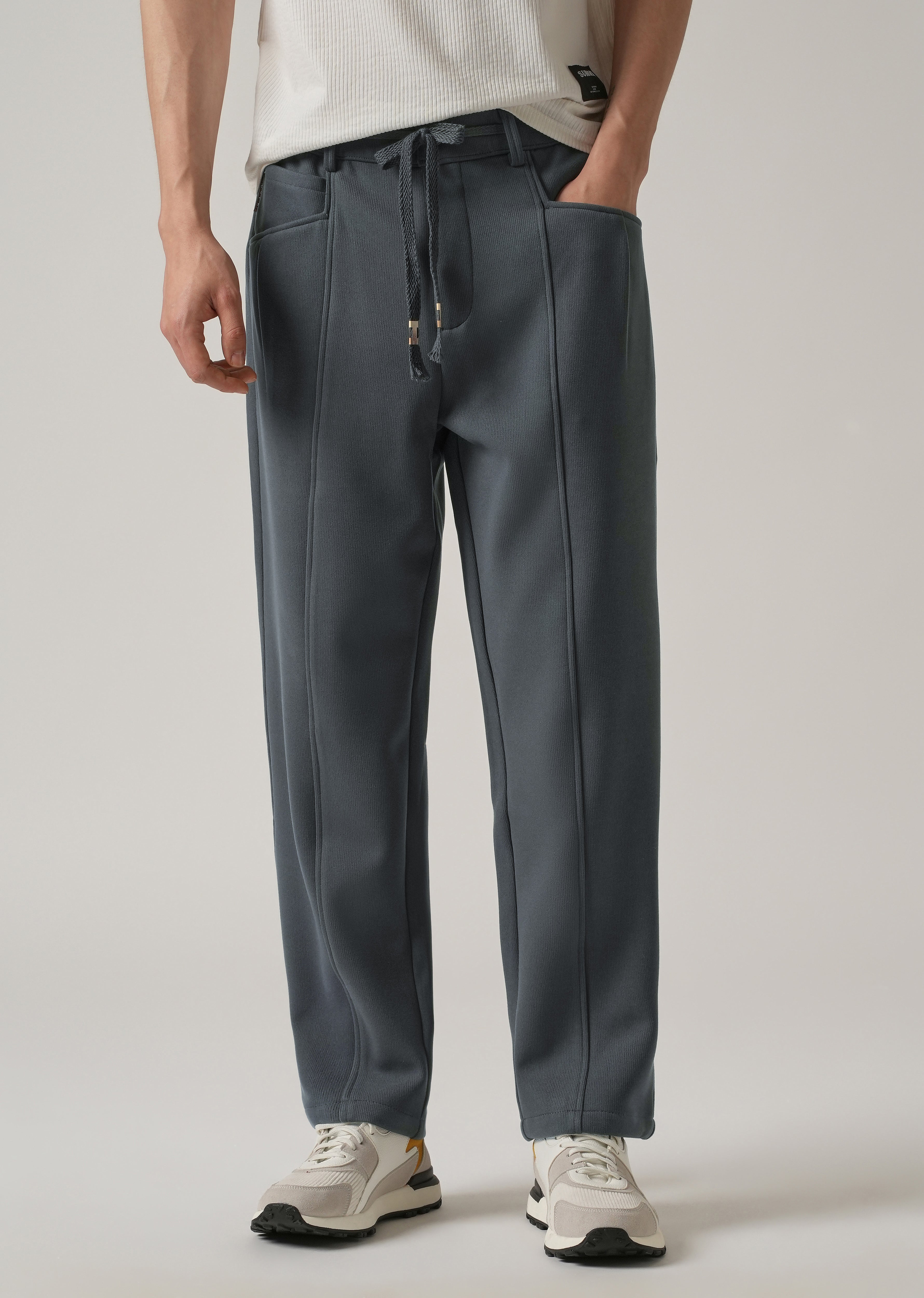 Dark Grey Corduroy Relaxed Fit Drawstring Pant